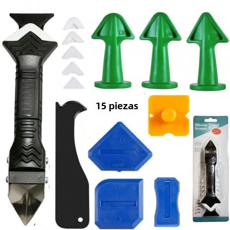 15PCS Silicone Sealant Tool Kit, Caulk Applicator, Floor Sealant Cleaner, Grout Finishing Tool