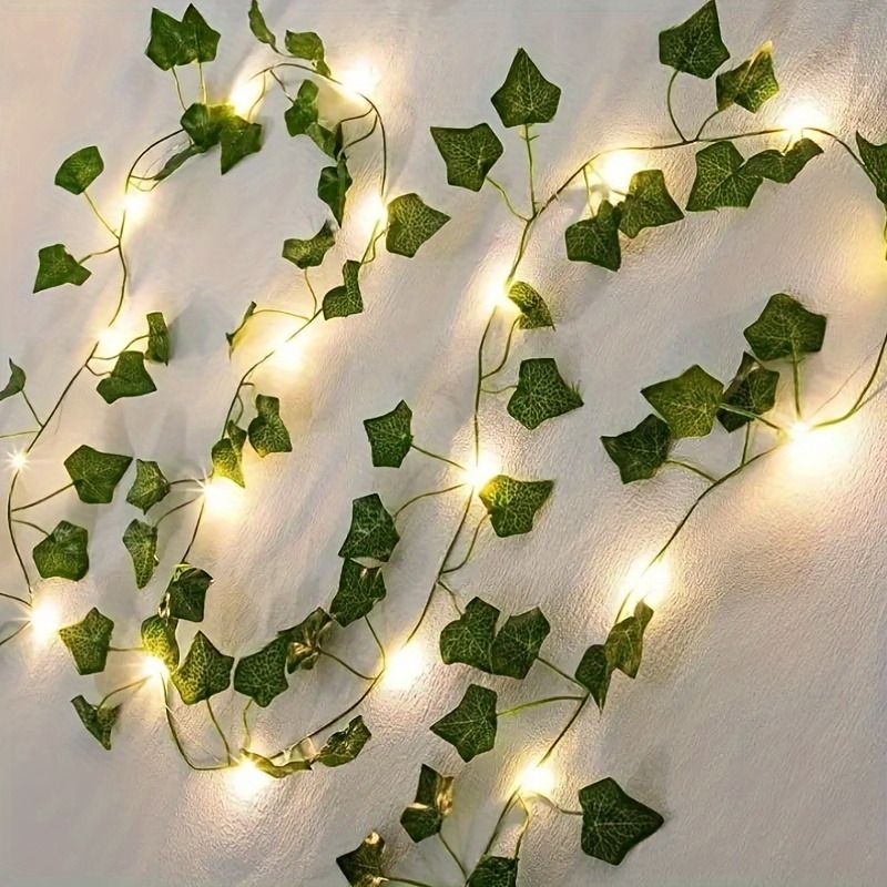 5M 50LED Green Leaf String Lights Artificial Vine for Wedding Party Christmas Home Wall Decoration Christmas Wreaths