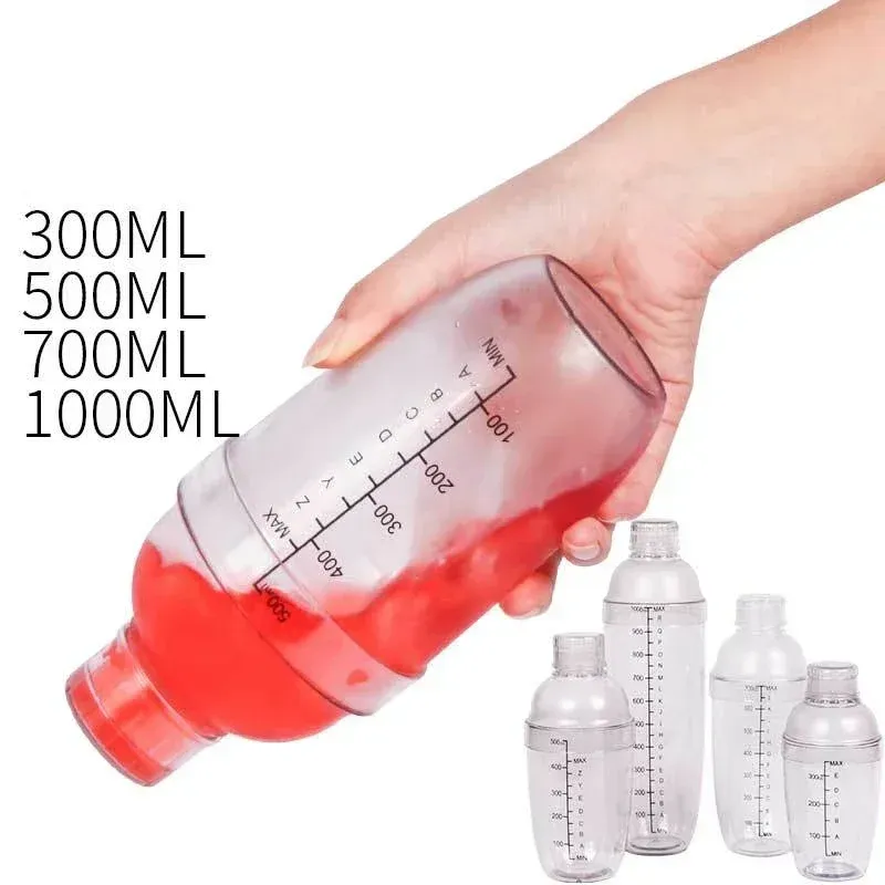 1PC Plastic Cocktail Shaker 300ml for Home Bar, Drink Mixing Utensil with Transparent and Black Scale