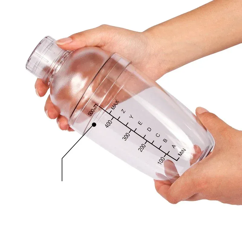1PC Plastic Cocktail Shaker 300ml for Home Bar, Drink Mixing Utensil with Transparent and Black Scale