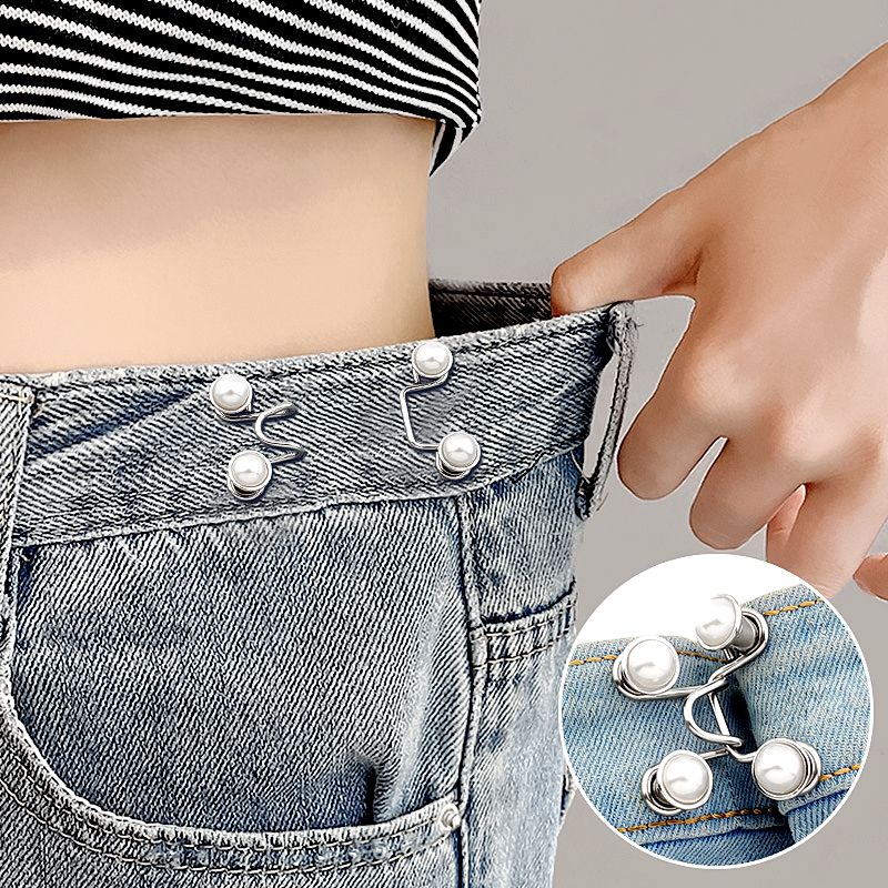 Adjustable Waist Belt Extender for Jeans and Skirts with Pant Clip, Seamless Metal Button Tool