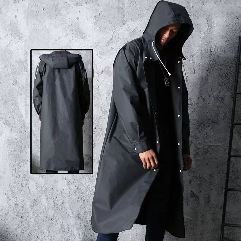 EVA Rain Jacket for Adults, Waterproof and Shockproof with Black Hood for Cycling and Outdoor Hiking L