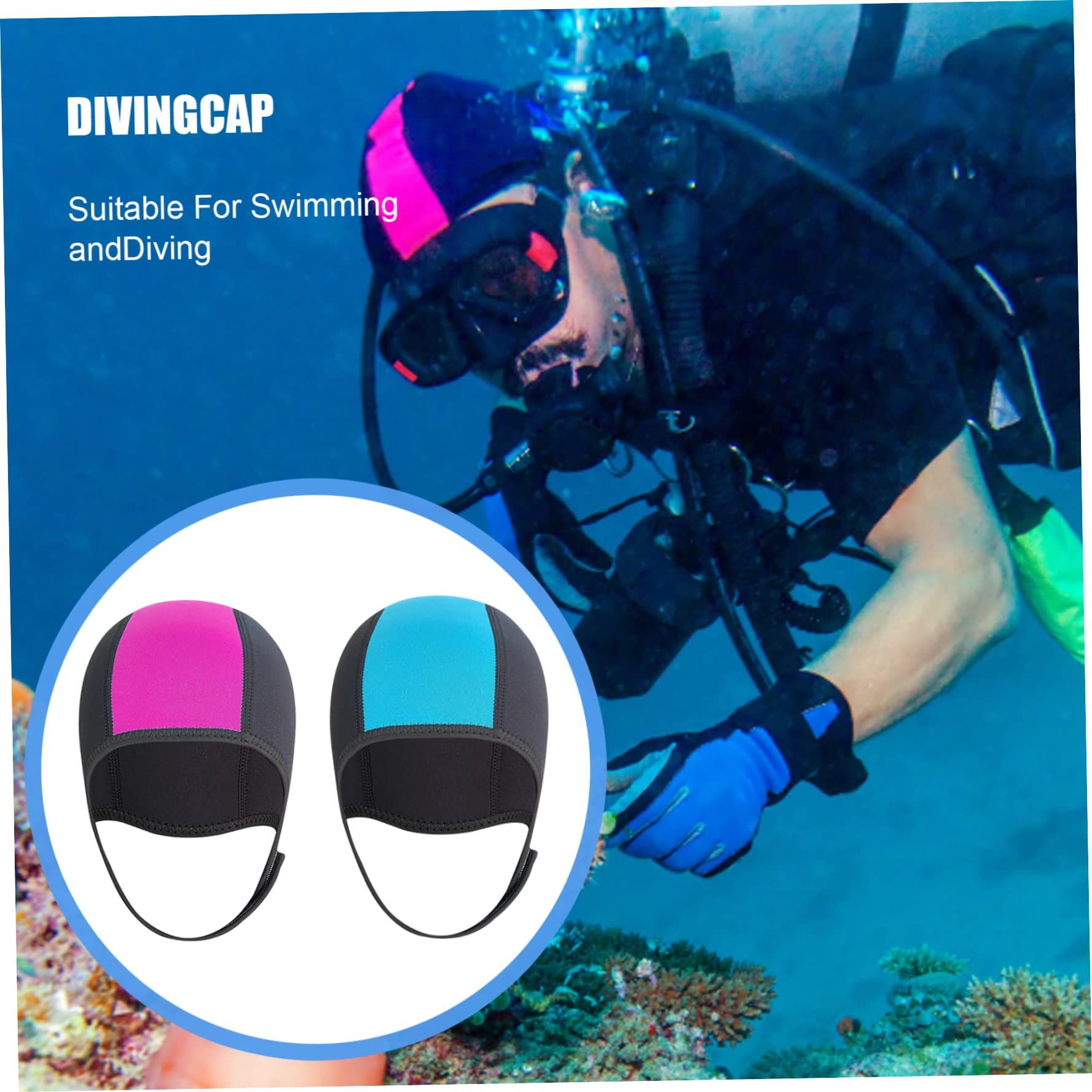 Diving Hood Thermal Wetsuit Hood Cap 2.5 mm Neoprene Swim Caps with Chin Straps for Snorkeling Water Sports 2PcsSwimming Hoods
