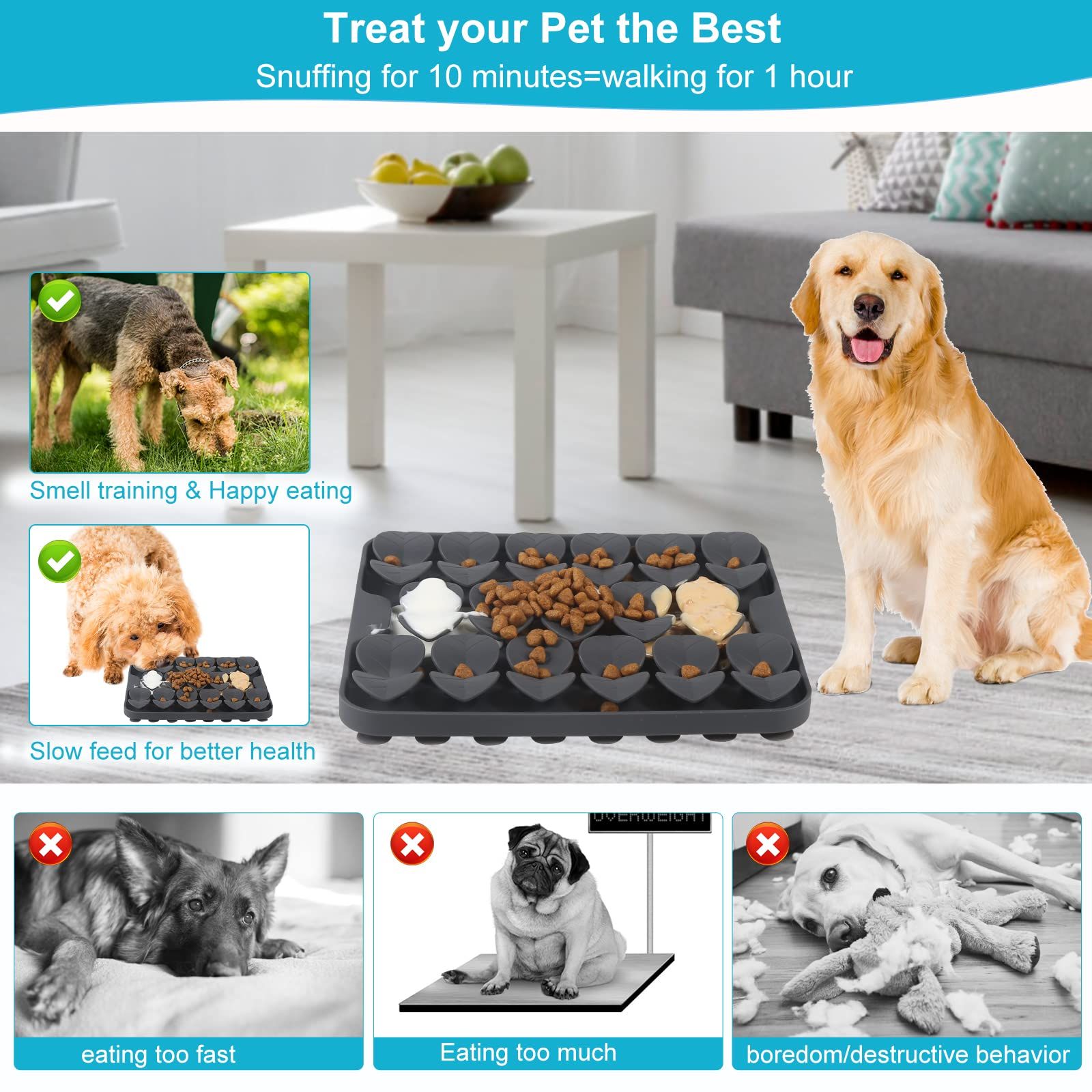 Silicone Lick Mat for Dogs, Dog Lick Mat, Dog Feeding Mat Slow Feeder Sniff Mat for Small Medium and Large Dogs (Gray, Small)