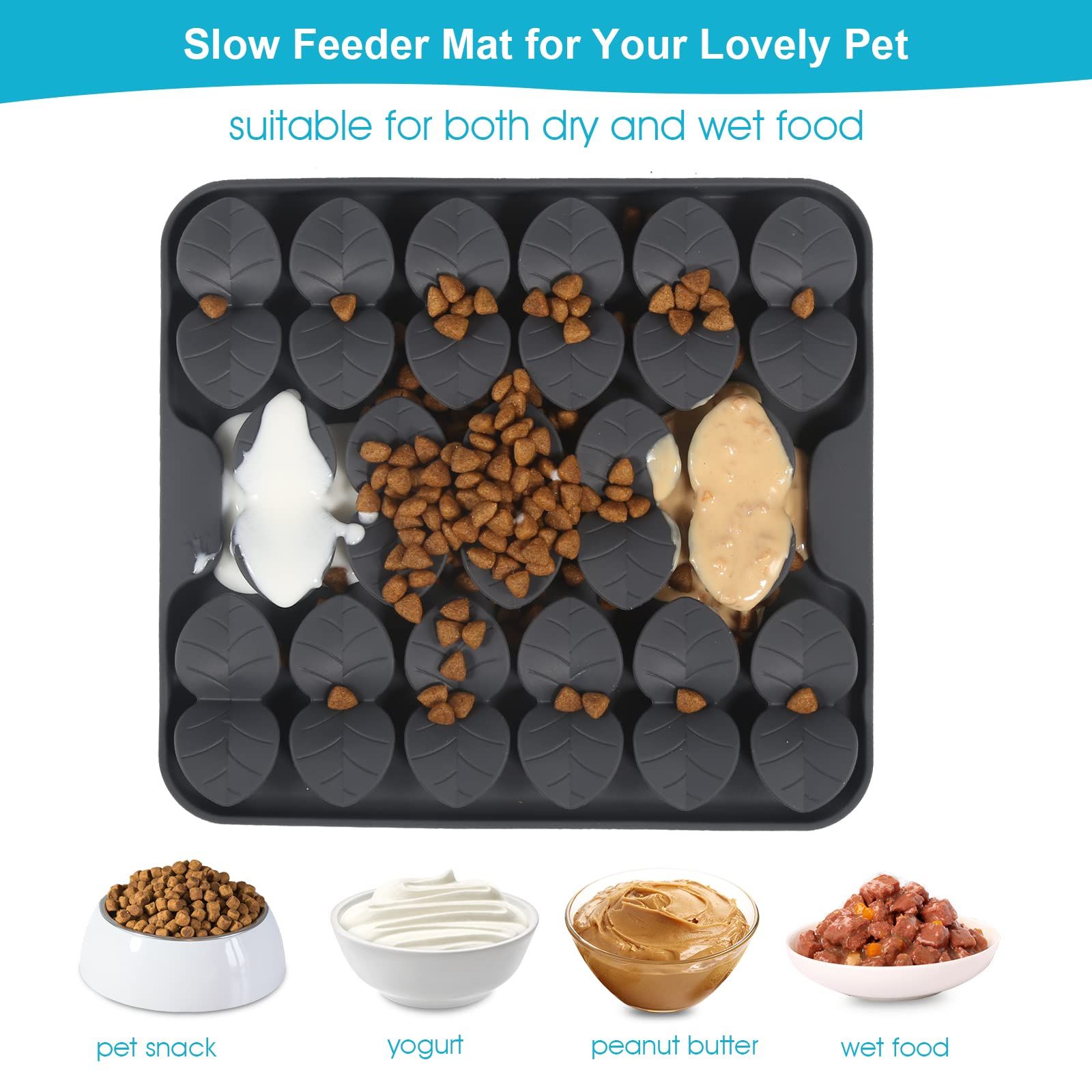 Silicone Lick Mat for Dogs, Dog Lick Mat, Dog Feeding Mat Slow Feeder Sniff Mat for Small Medium and Large Dogs (Gray, Small)