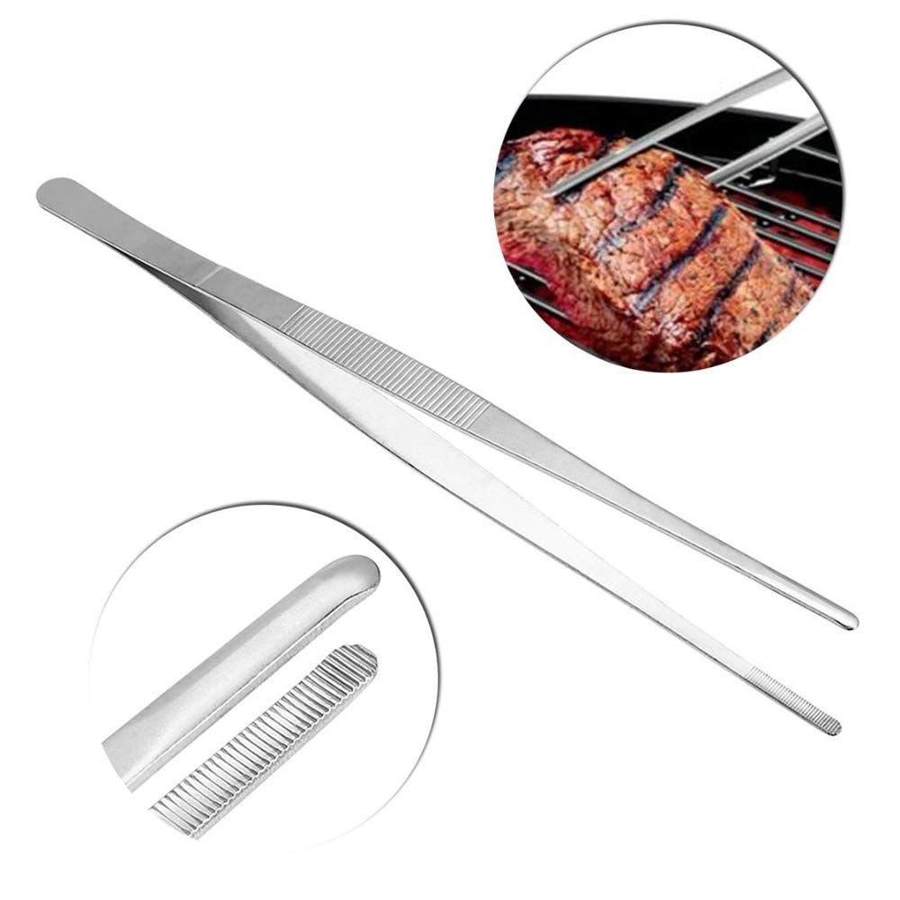 Kitchen Tweezers Stainless Steel food Tongs for Cooking Tongs with Precision Serrated Tips Medical tweezers(12 Inch Straight)