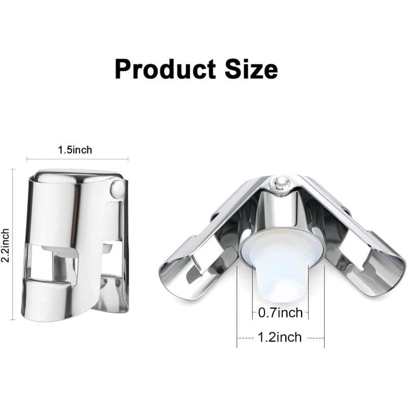 Champagne Stoppers with Stainless Steel Champagne Saver with Food Grade Silicone Leak proof Keep Fresh Suitable (Silver, 2 Pack)