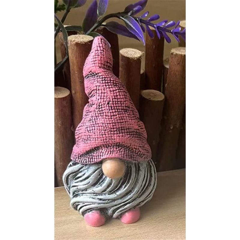 Ornament Resin Statues Mini Dwarf Figurine for Desk Outdoor Garden Patio Porch Lawn Home Decor Sculpture (Pink)