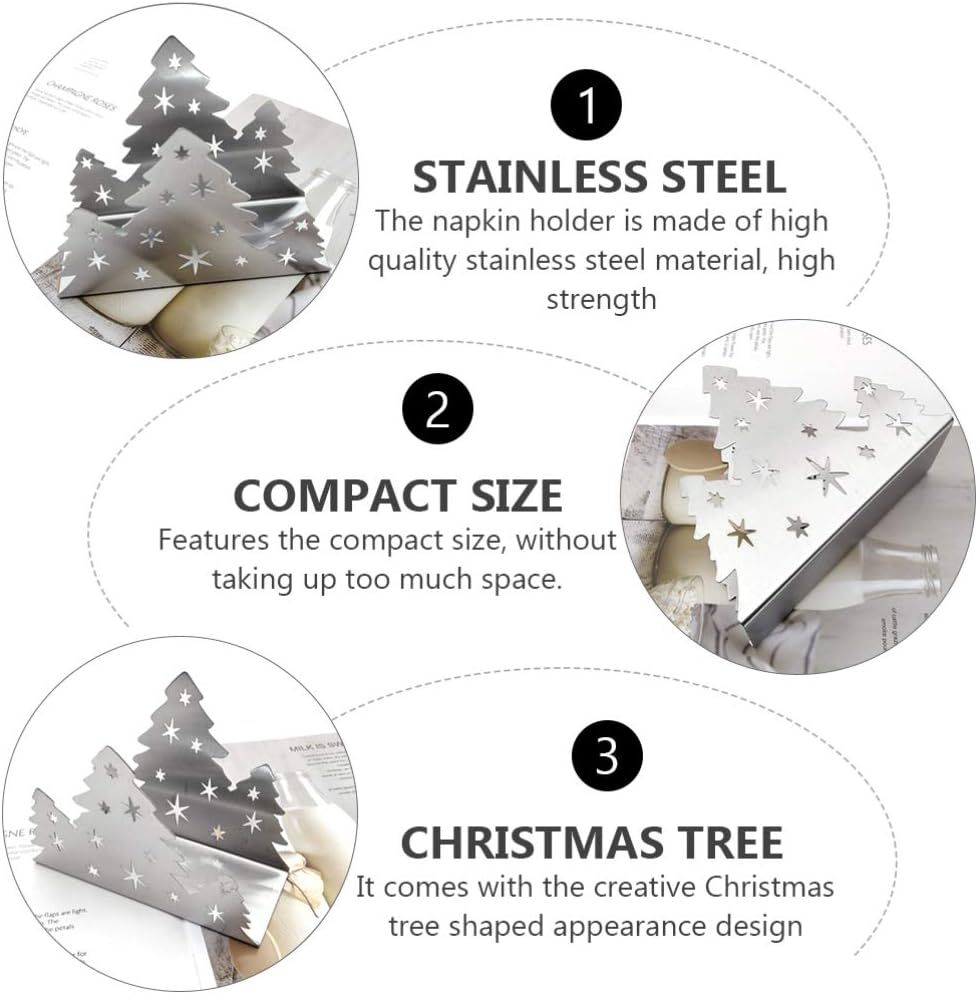 Luxshiny Christmas Tree Napkin Holder Stainless Steel Towel Holder Dinner Table Decoration for Party Home Restaurant