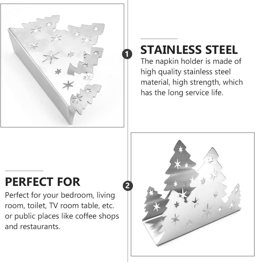 Luxshiny Christmas Tree Napkin Holder Stainless Steel Towel Holder Dinner Table Decoration for Party Home Restaurant