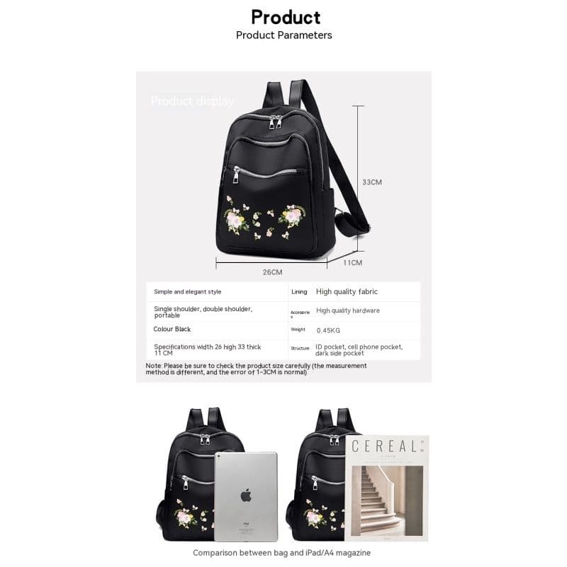 Women Backpack Purse Waterproof Rucksack Casual Lightweight Embroidery Daypack Fashion Cute Rucksack Multipurpose