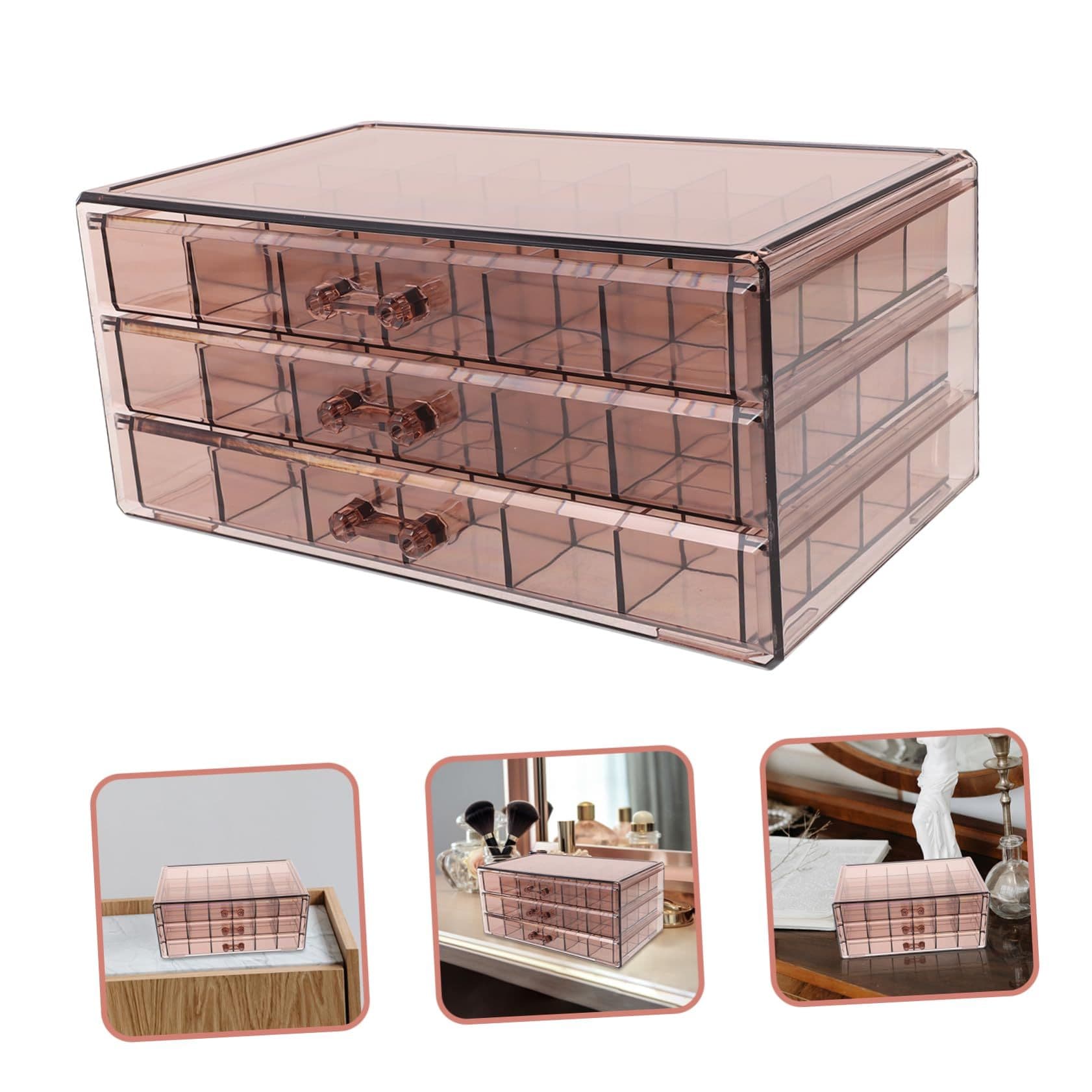 Earring Storage Box Organizer 3 Drawers Acrylic Jewelry Storage Box Holder Transparent Jewelry Display Stand (Clear Purple Brown)