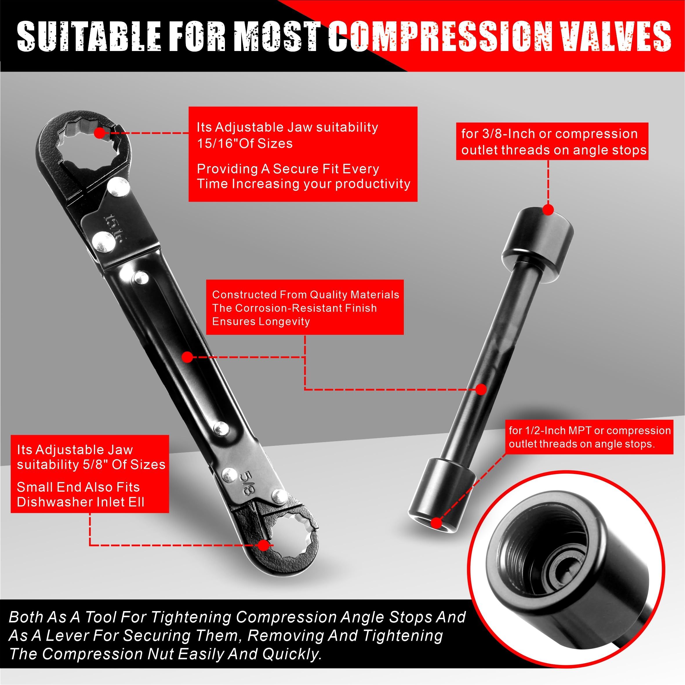 Angle Stop Wrench, Plumbing Wrench. Professional Plumbing Toolset For Easy Angle Stop And Supply Nut Installation