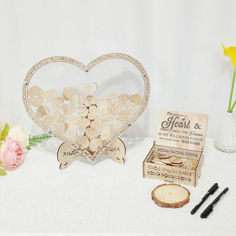 Wedding Fingerprint Guest Book Alternative,with Box and Small Hearts,Personalized Heart Drop Guest Sign