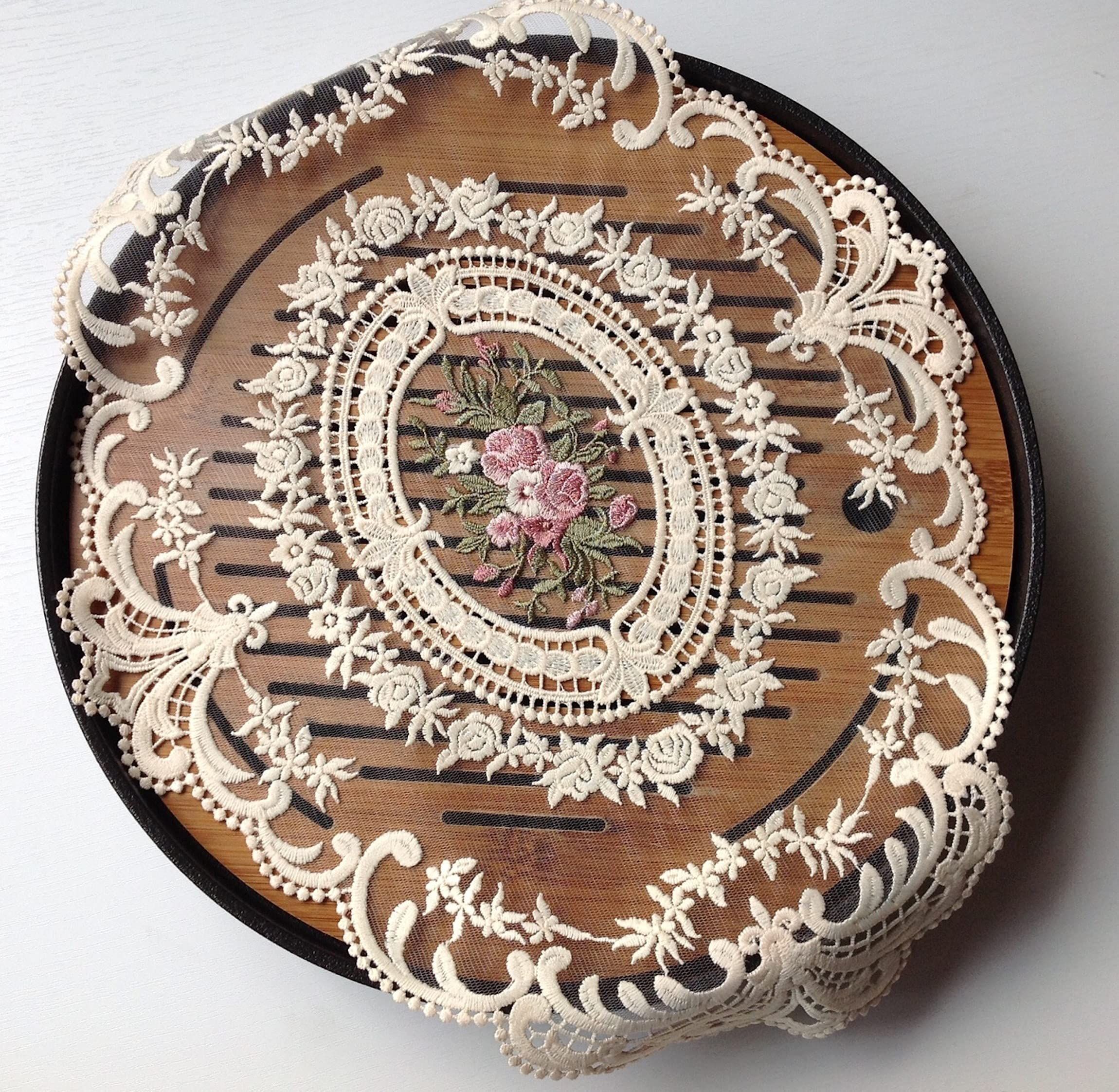 1 PACK Retro French Style Lace Placemats Fashionable Embroidered Cup Mat vase mat 12”x16”Meal mats and coasters (Beige)