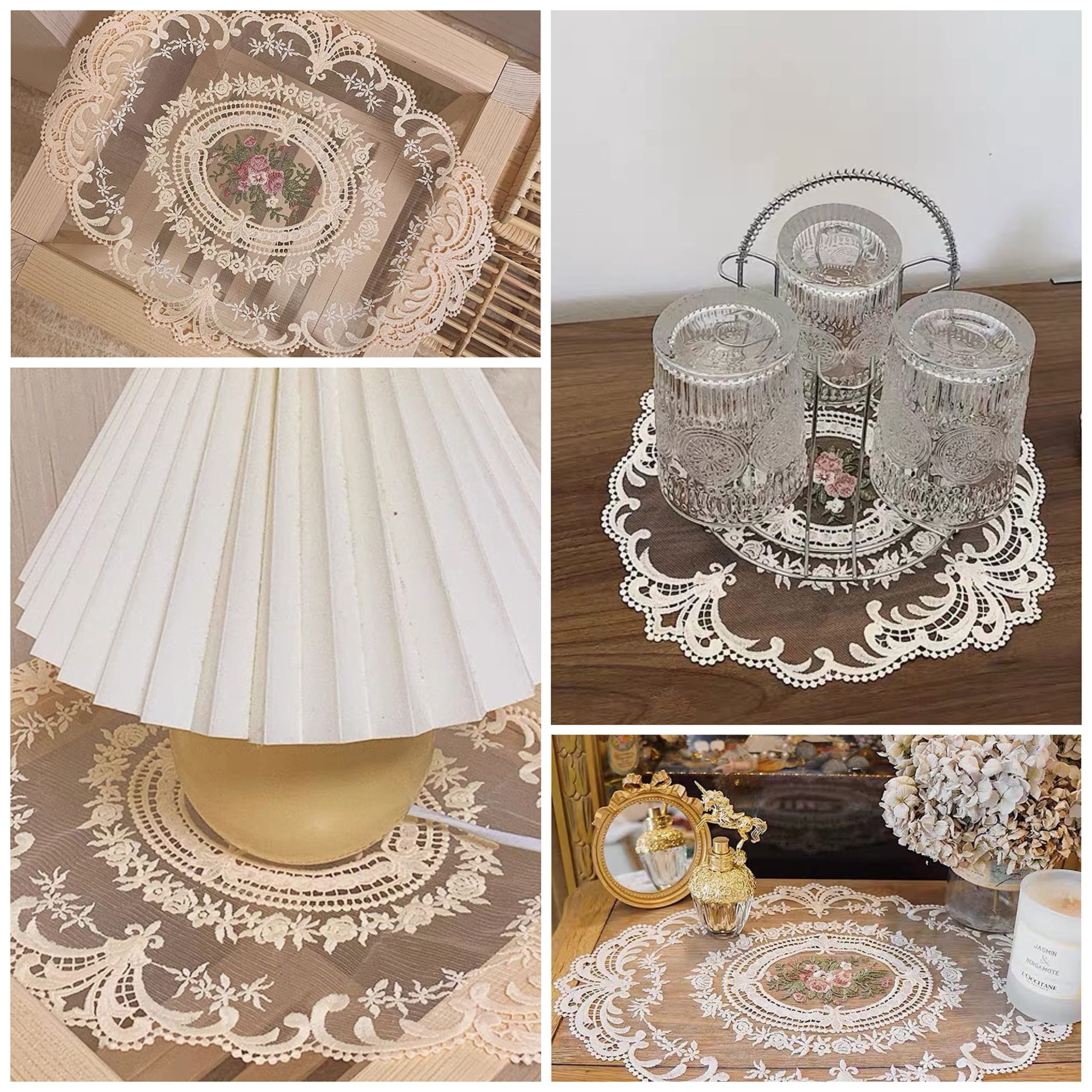 1 PACK Retro French Style Lace Placemats Fashionable Embroidered Cup Mat vase mat 12”x16”Meal mats and coasters (Beige)
