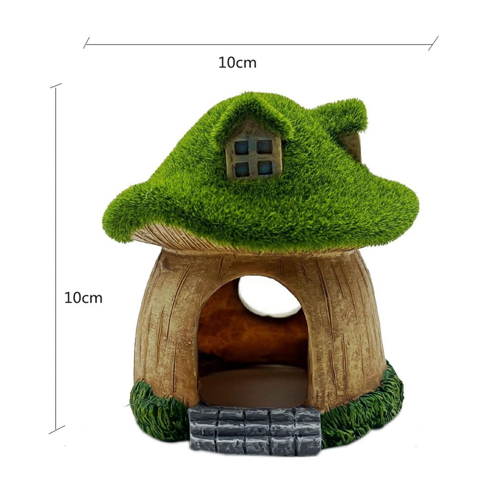 Aquarium Decoration Green Moss Mushroom House, Resin Fish Tank Decoration, Reptiles Fish and Shrimp Shelter Landscape Cave Decor