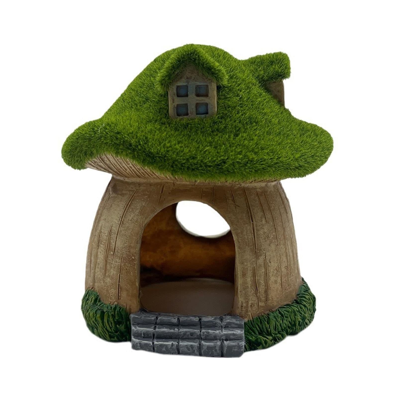 Aquarium Decoration Green Moss Mushroom House, Resin Fish Tank Decoration, Reptiles Fish and Shrimp Shelter Landscape Cave Decor