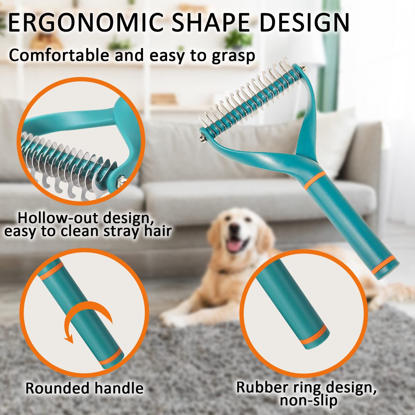Pet Dog Cat Brush for Shedding and Dematting - Brush Double Sided Undercoat Rake Comb for Long Short Hair Dogs and Cats -Green