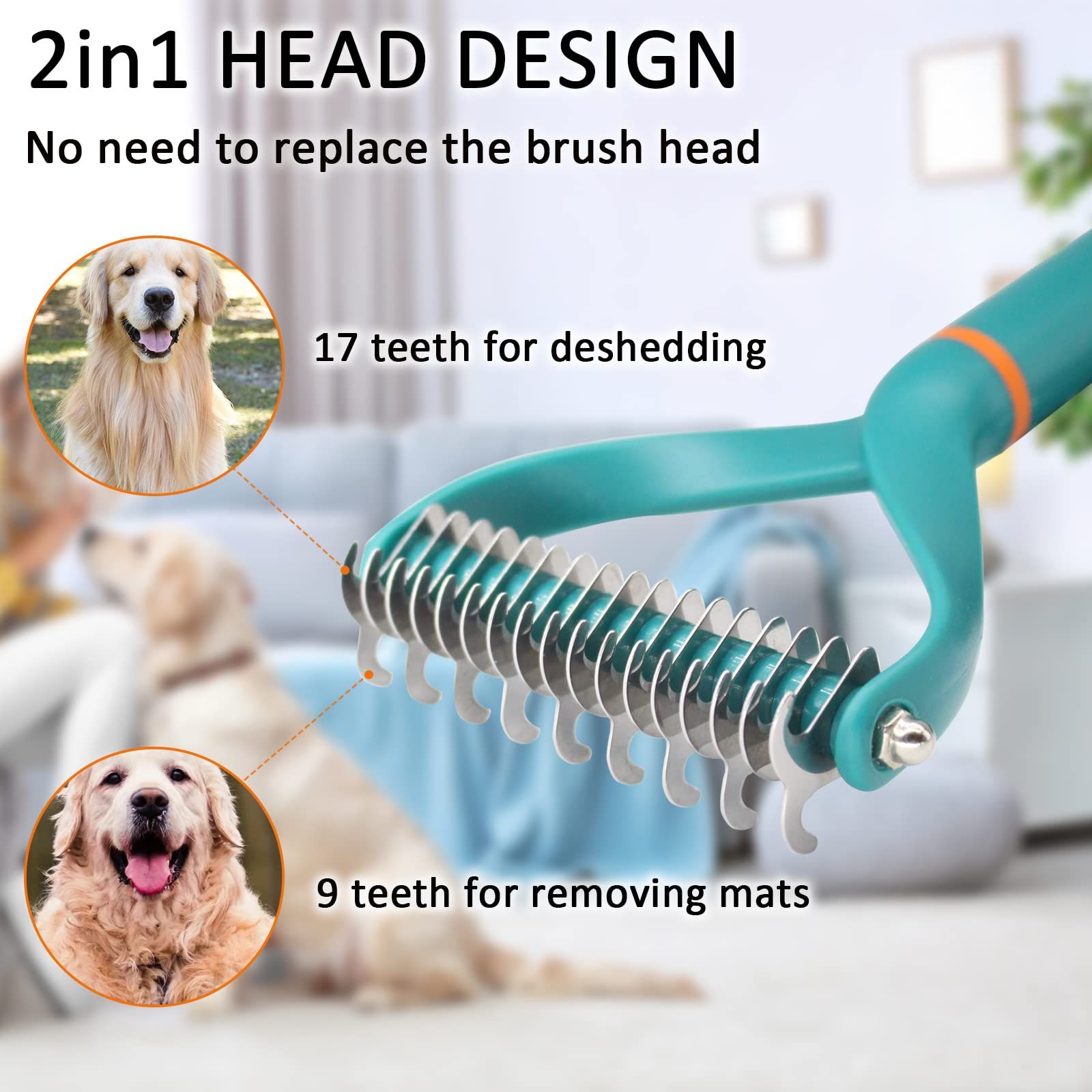 Pet Dog Cat Brush for Shedding and Dematting - Brush Double Sided Undercoat Rake Comb for Long Short Hair Dogs and Cats -Green