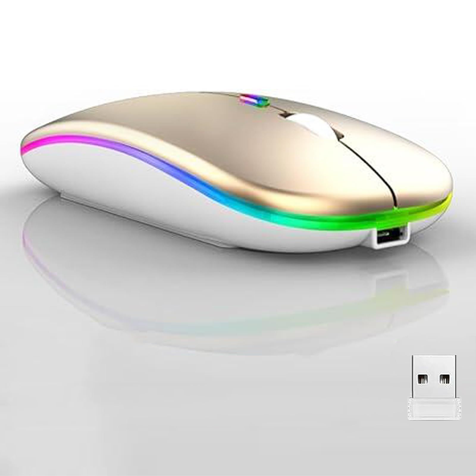 Wireless Bluetooth Mouse,LED Dual Mode Rechargeable Silent Slim Laptop Mouse,Portable(BT5.2+USB Receiver) Dual Mode Computer Mice