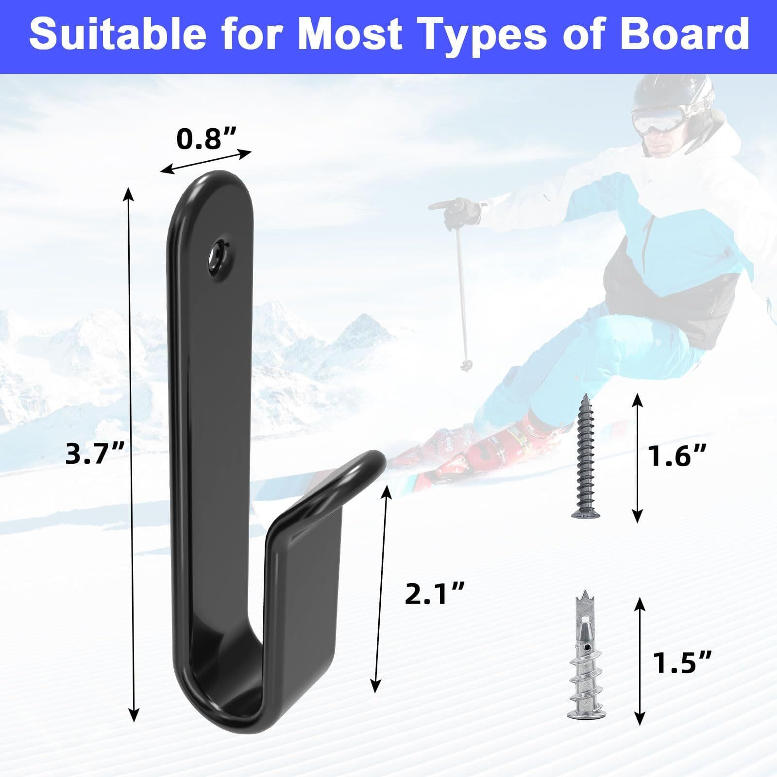 Snowboard Wall Mount Clips Horizontal Design 2 Piece Rubber-dipped Steel Durable Storage Display for Room