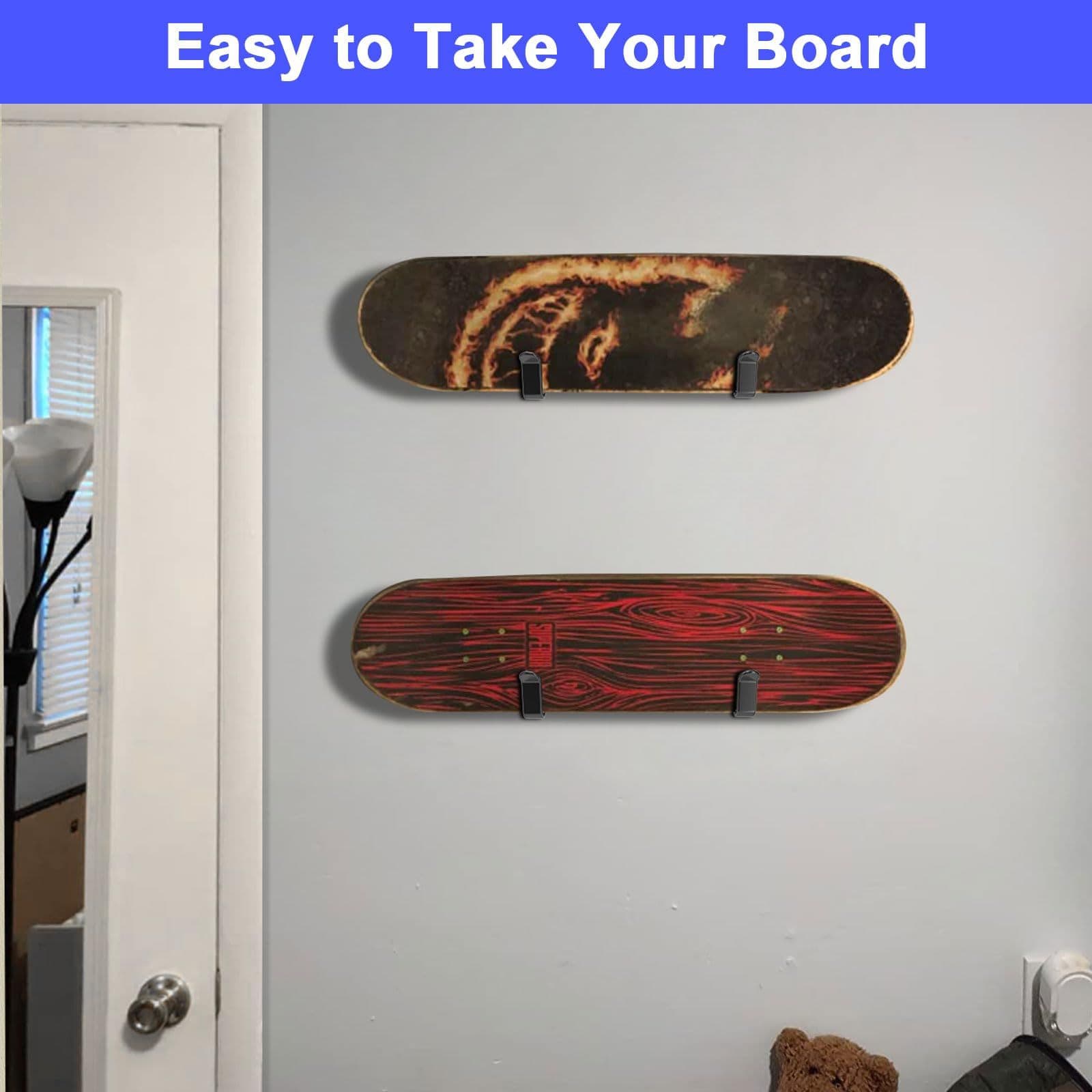 Snowboard Wall Mount Clips Horizontal Design 2 Piece Rubber-dipped Steel Durable Storage Display for Room