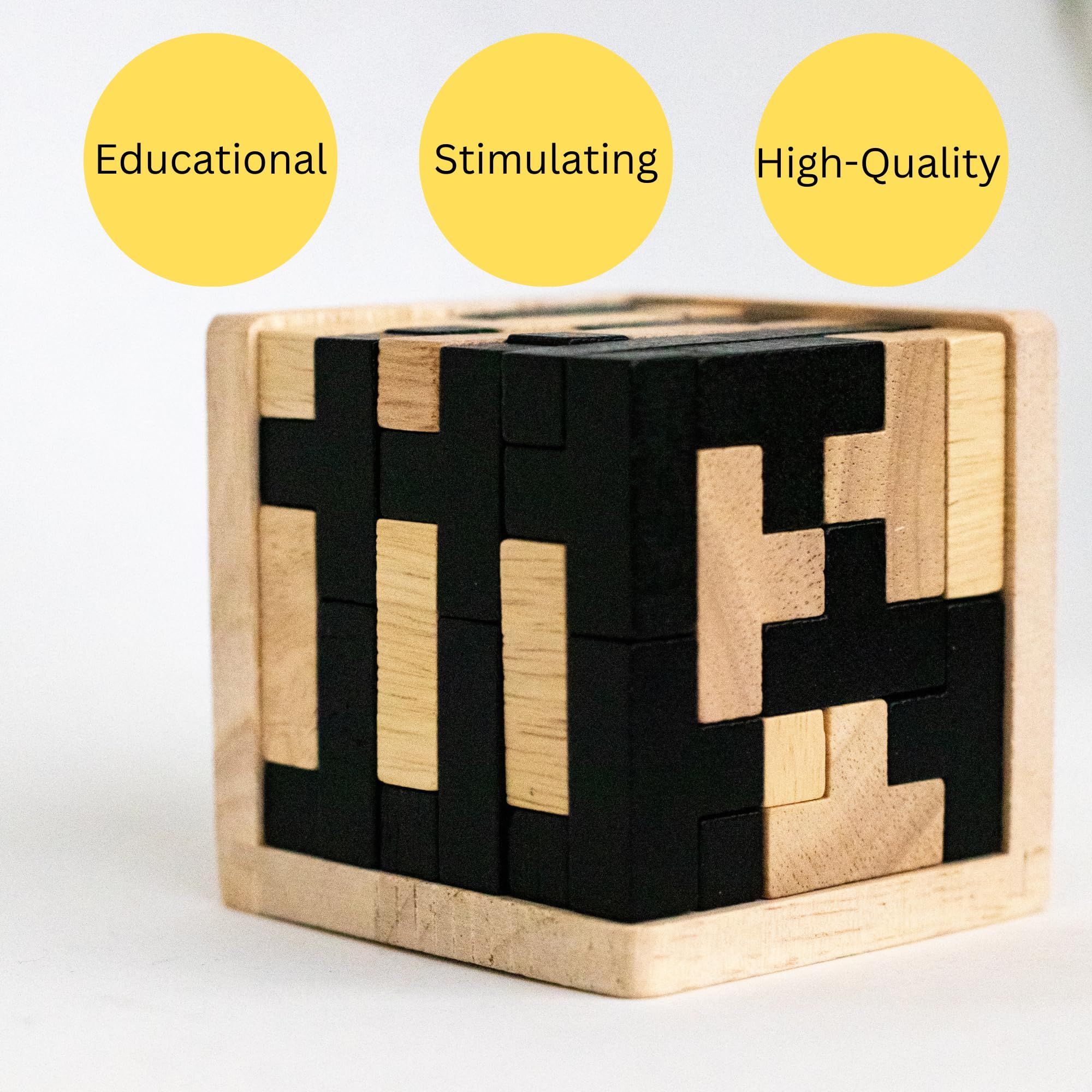 Wooden Brain Teaser Puzzle Cube: Cool Gadgets for Desk, Block Puzzles & Cube Puzzle for Adults and Teens | 54 T-Shaped Pieces