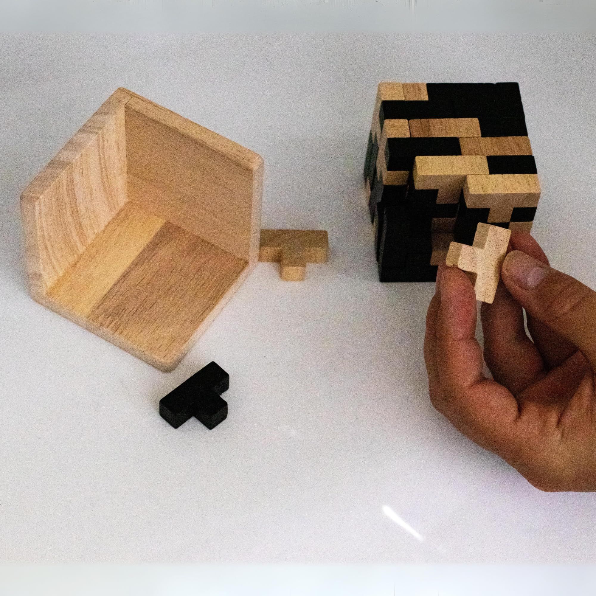 Wooden Brain Teaser Puzzle Cube: Cool Gadgets for Desk, Block Puzzles & Cube Puzzle for Adults and Teens | 54 T-Shaped Pieces