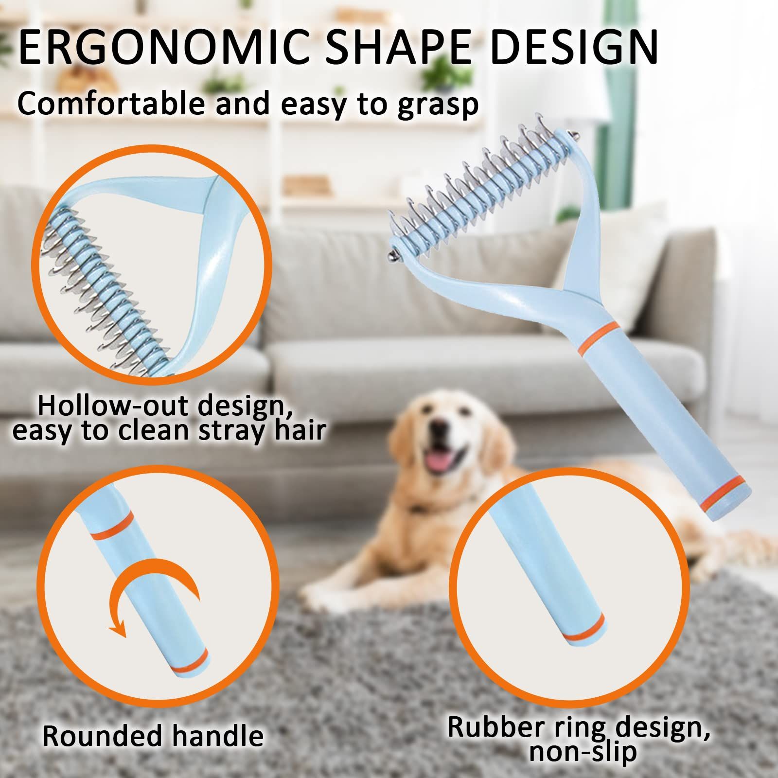 Double Blade pet rake Comb deep Hair,Grooming Brush for Dogs & Cats,Tangles Removing Tools,no More Nasty Shedding and Flying Hairs