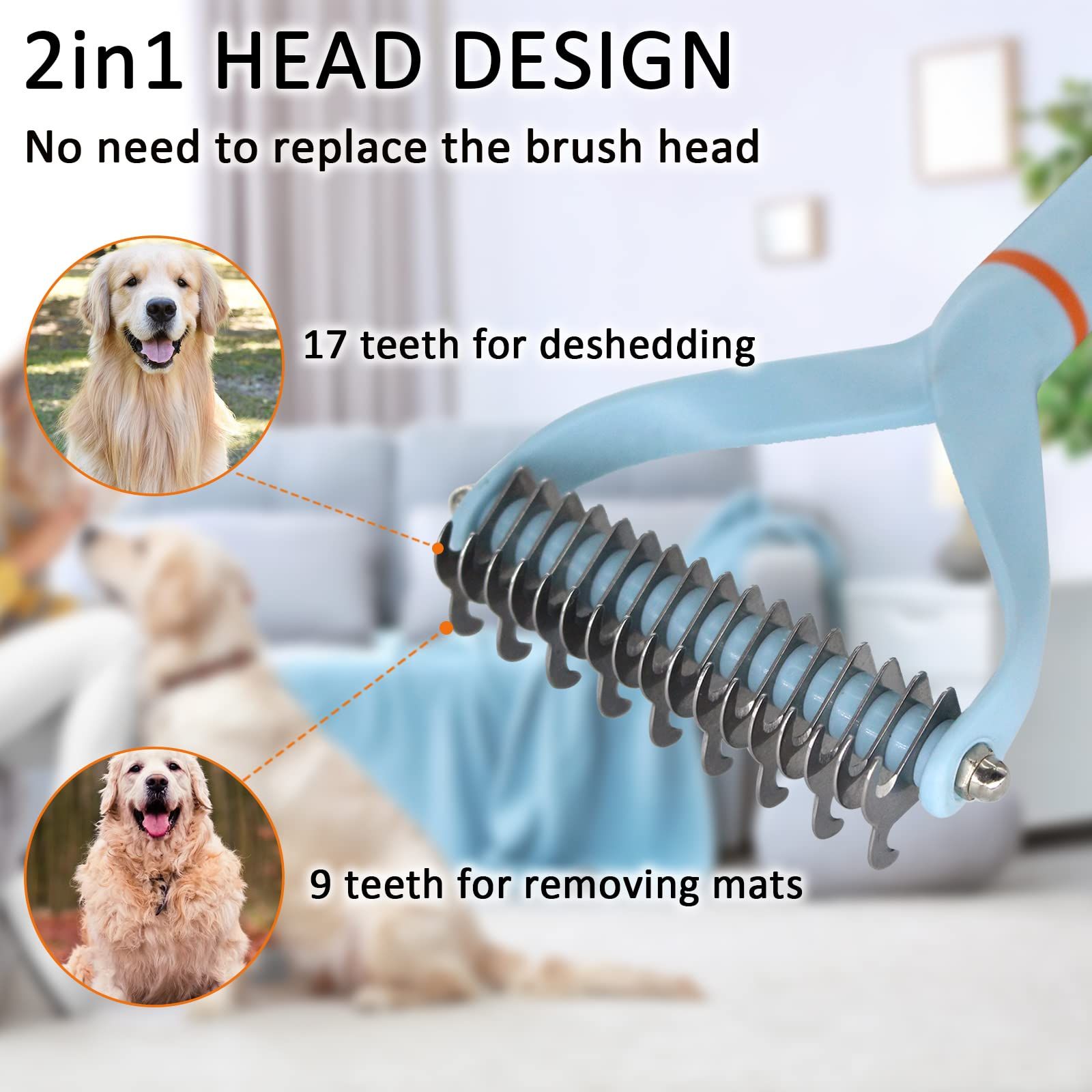 Double Blade pet rake Comb deep Hair,Grooming Brush for Dogs & Cats,Tangles Removing Tools,no More Nasty Shedding and Flying Hairs
