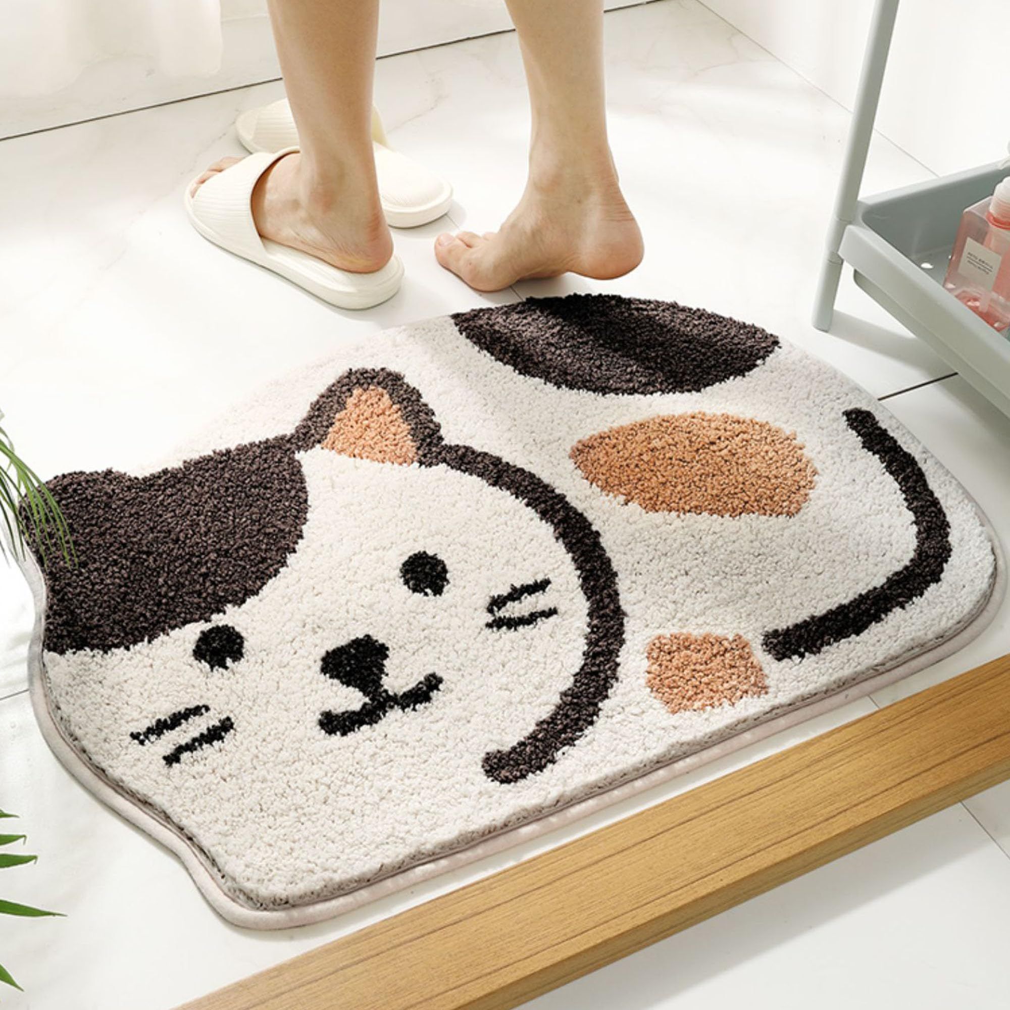 Cat Bathroom Rugs 17x25in Absorbent Bath Rugs Cute Bath Mats for Bathroom Non Slip Fluffy Soft Plush Microfiber Machine Washable