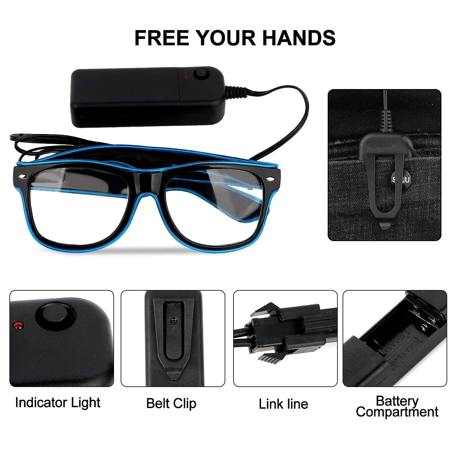 LED Light Up Glasses 2 Pack Glow in the Dark Blue and Green