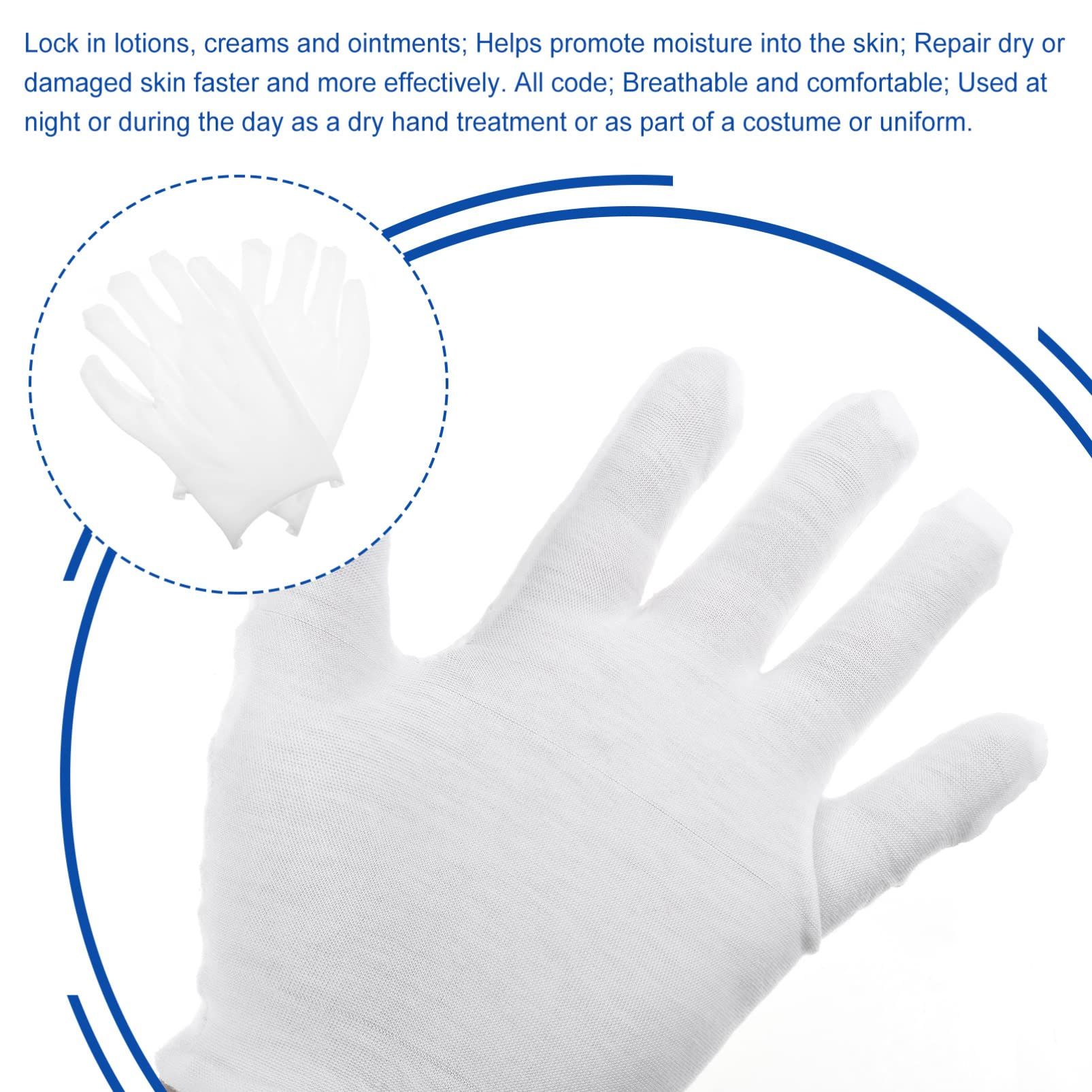 12 Pairs White Cotton Gloves for Women Men Eczema Dry Hands Moisturizing Serving Archival Cleaning Jewelry Silver Inspection