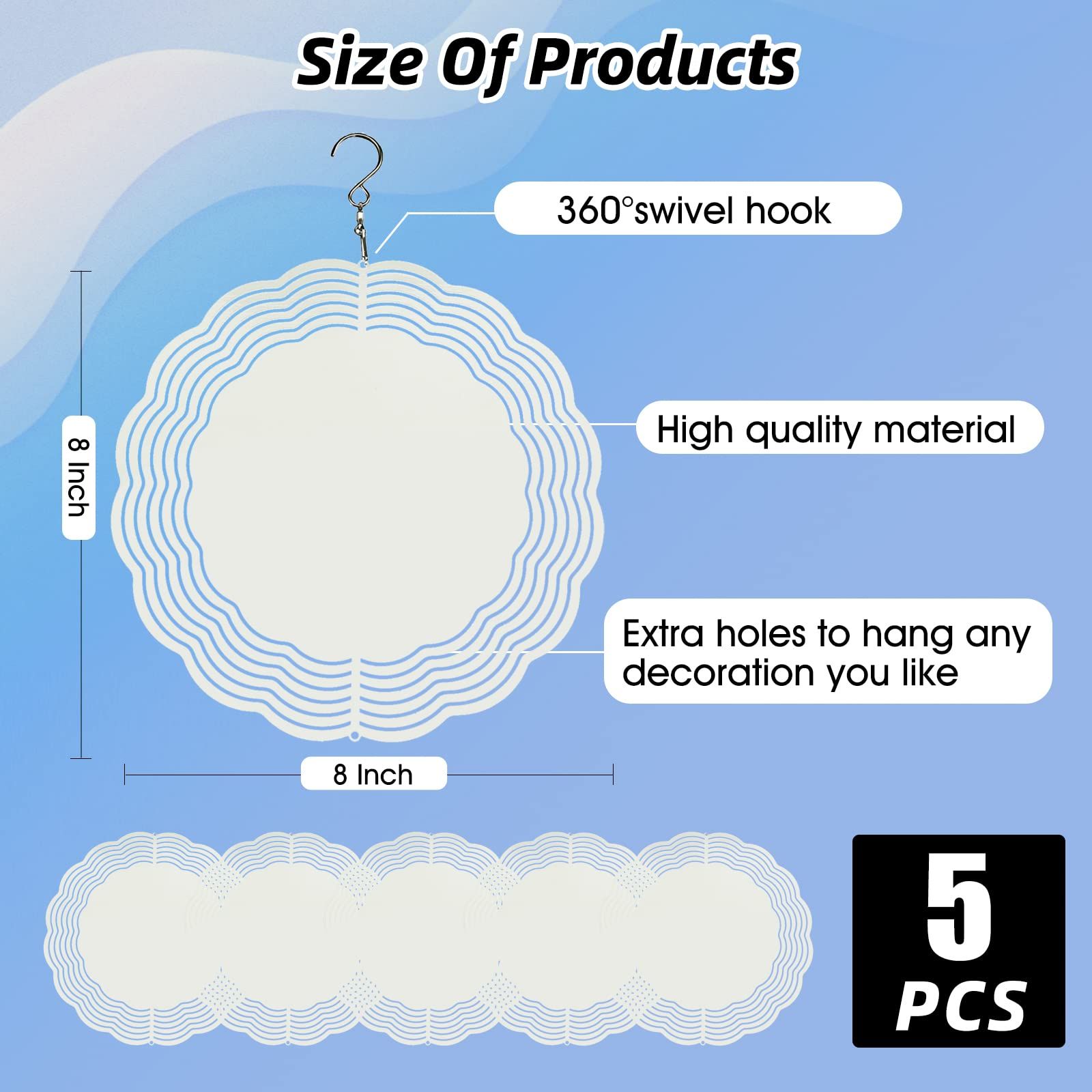 5 Pack Sublimation Wind Spinner Blanks 8 Inch Wind Spinners Sublimation Blanks 3D Aluminum Metal Wind Spinners for Yard and Garden
