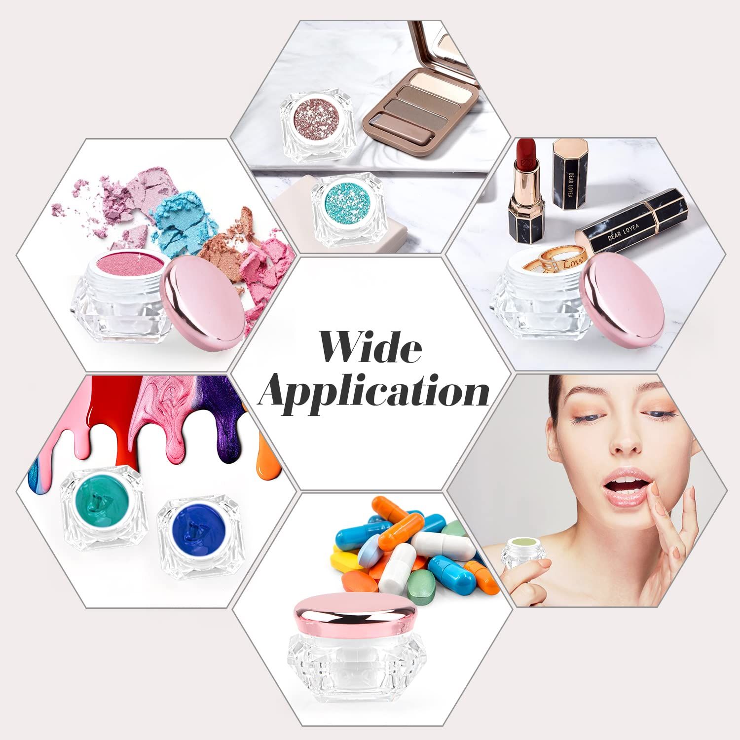 12 Pack 10g Plastic Cream Jars Cosmetic Container Refillable Sample Pot Diamond Shape Clear Makeup Vials Bottles with Pink Lids