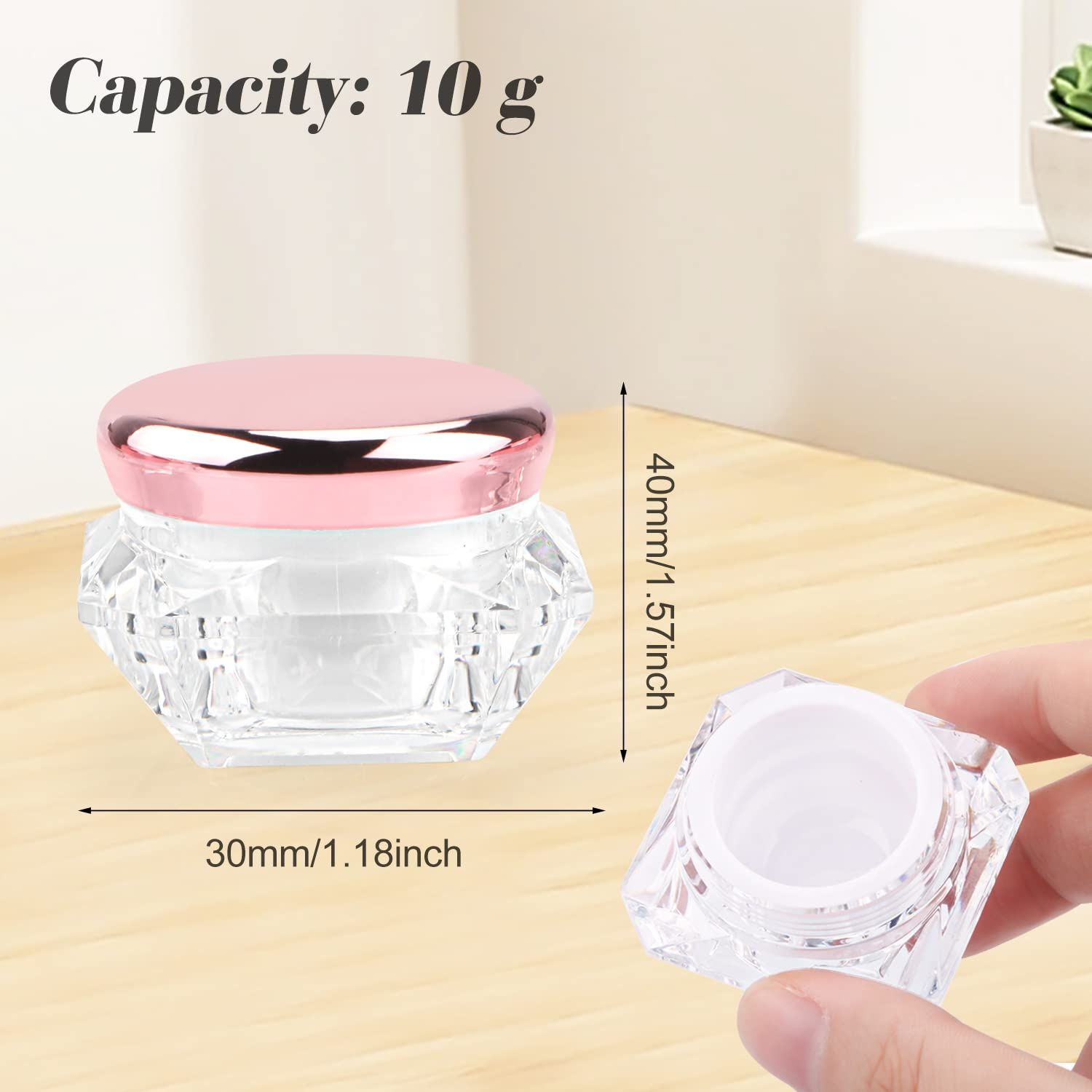 12 Pack 10g Plastic Cream Jars Cosmetic Container Refillable Sample Pot Diamond Shape Clear Makeup Vials Bottles with Pink Lids