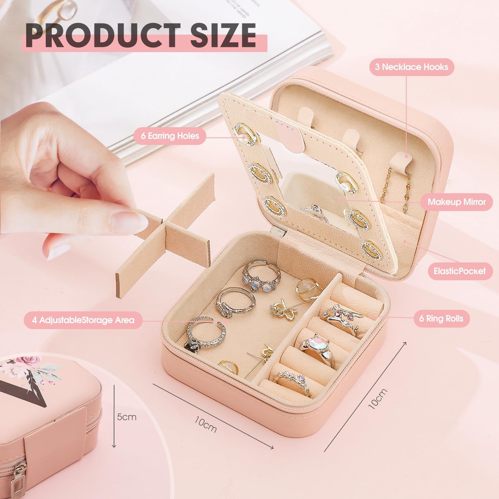 Travel Jewelry Case Small Jewelry Box Organizer Jewelry Organizer with Mirror Travel Jewelry Organizer Pink Travel Jewelry