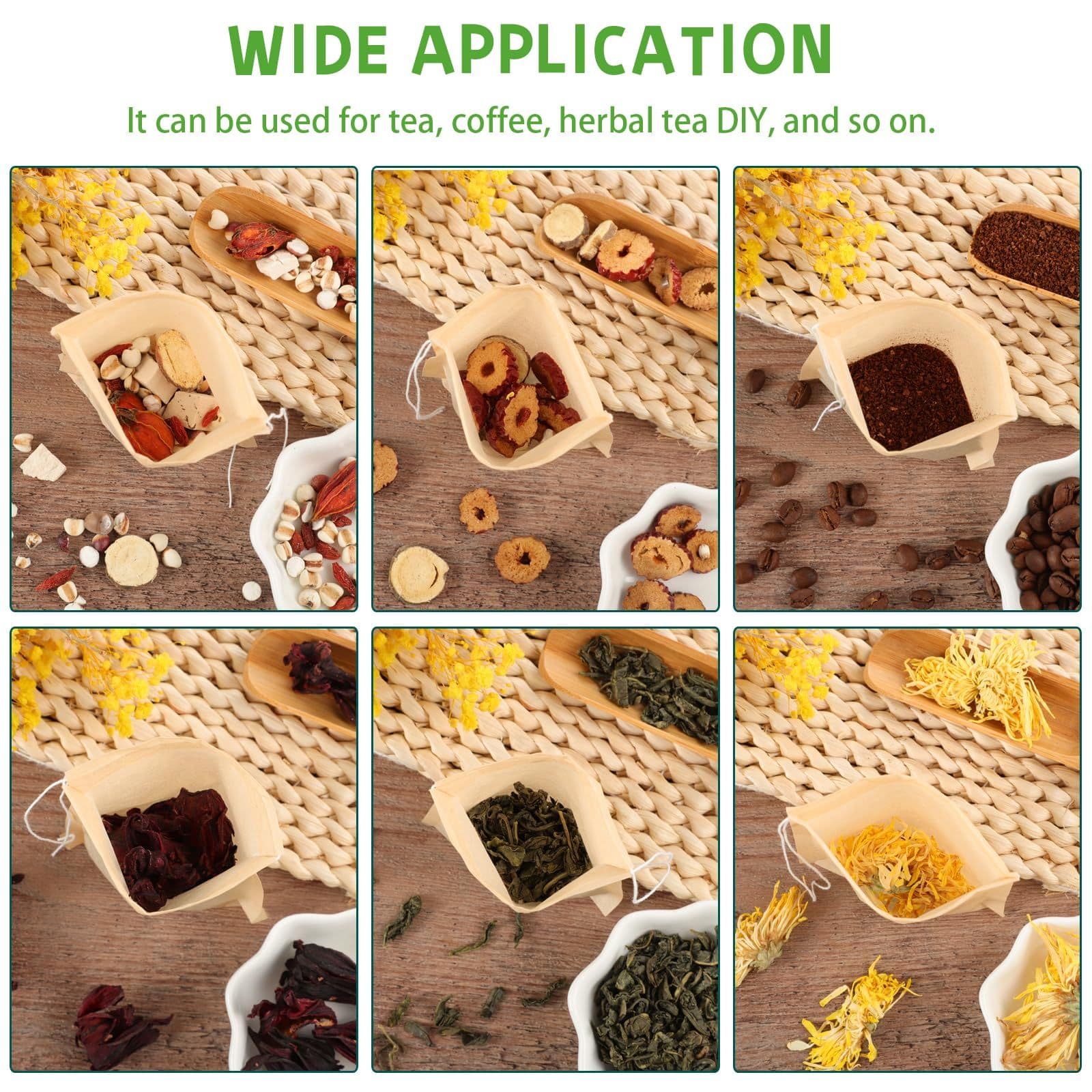 100 Pcs Loose Leaf Tea Bags, Disposable Tea Filter Bags with Drawstring Unbleached Tea Bags for Loose Tea and Coffee (8*10 cm)