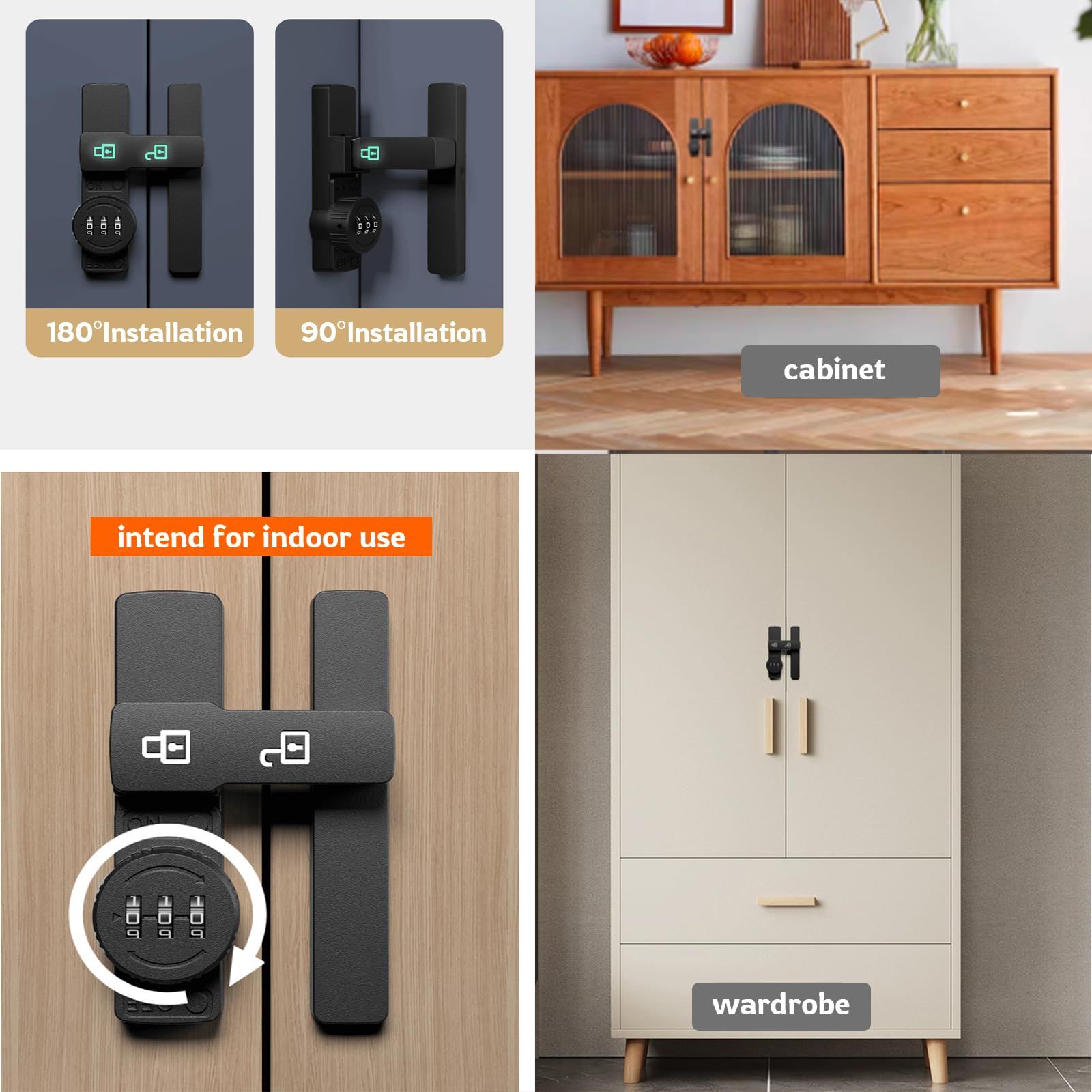 180 Degree Barn Door Lock Latch Fluorescent Secure Your Home Easily Install Keyless Entry Zinc Alloy Matte Black Ideal for Cabinet