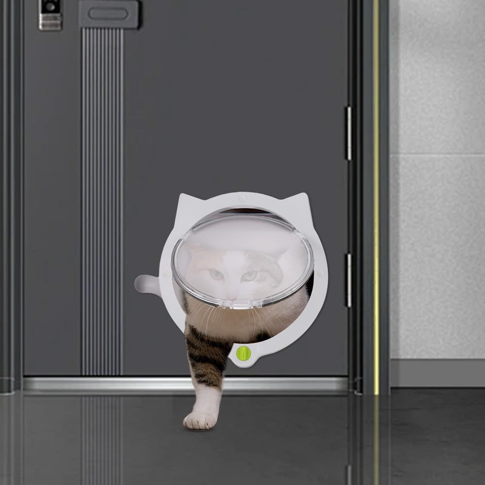 Cat Door Flap, 4 Way Locking Cat Flap for Interior Exterior Doors, Weatherproof Pet Door for Cats Doggie Kitty and Medium Cat