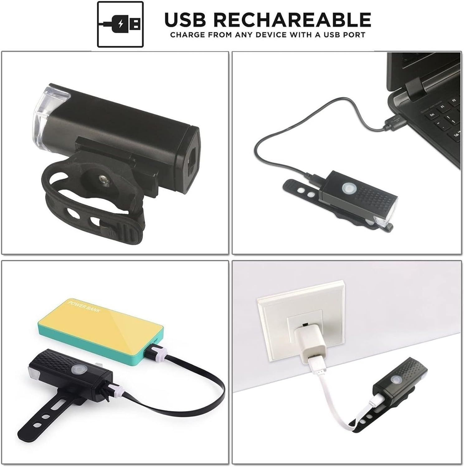 Bicycle Headlight USB Charging Long Battery Life Water Proof Mountain Bike Night Riding Safety-black