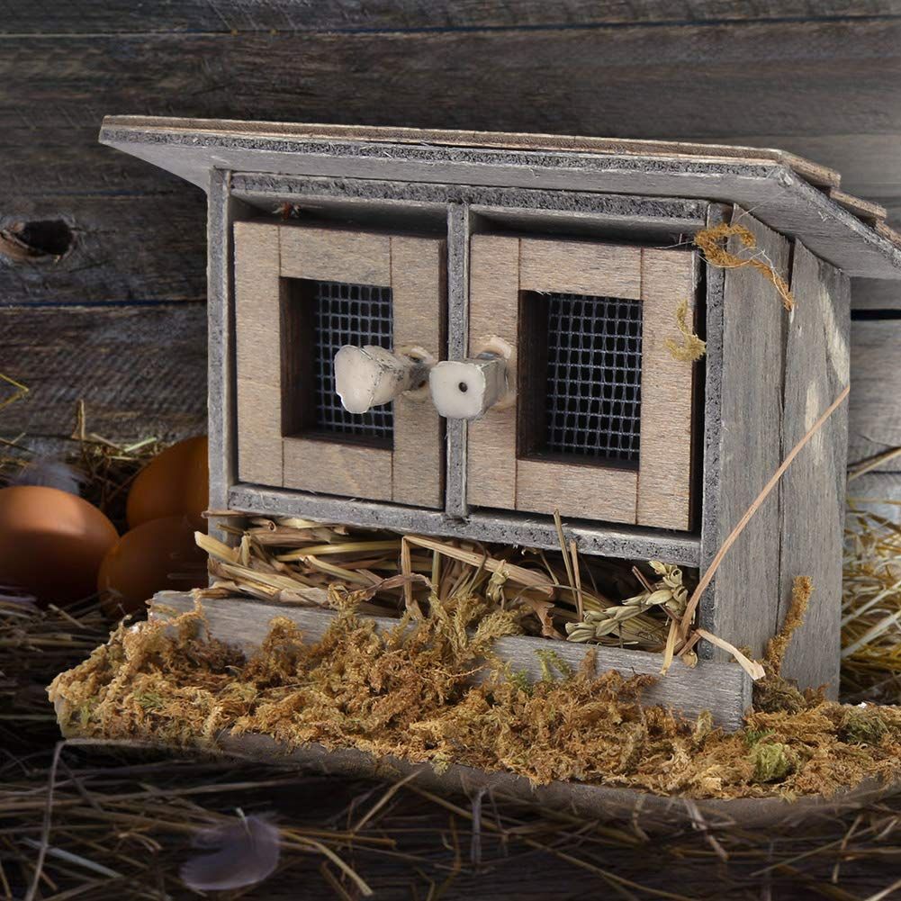 Dollhouse Miniature Chicken Coop Miniature Retro Wooden Hen House for Kids Micro Landscape Fairy Garden Decor