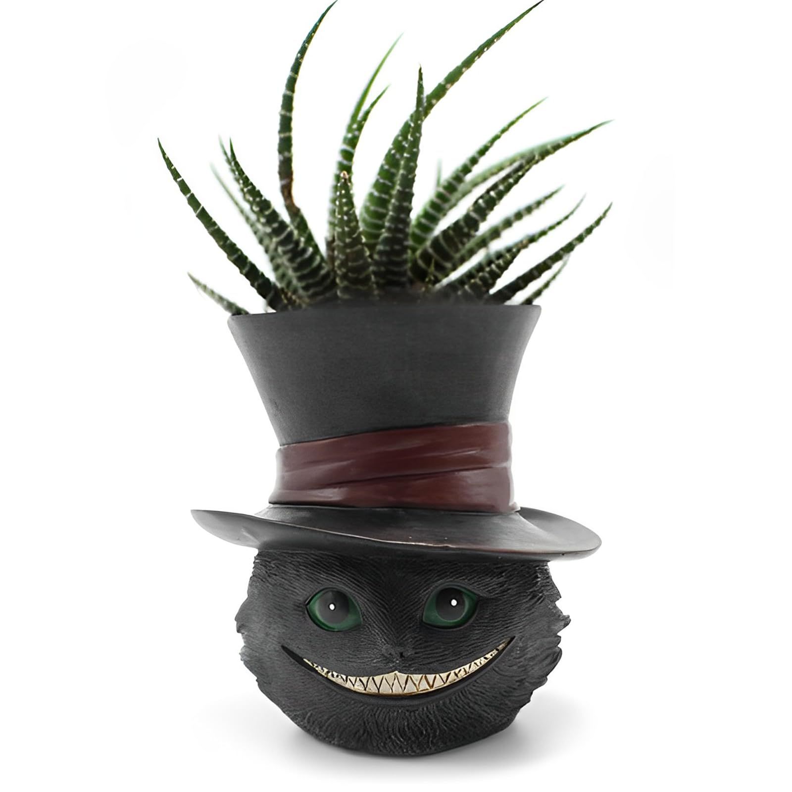 Unique Black Cat Head Little Planter Pot, Cute Succulent Indoor Flower Pot, Funny Novelty Resin Plant Flowerpot with Drain Hole
