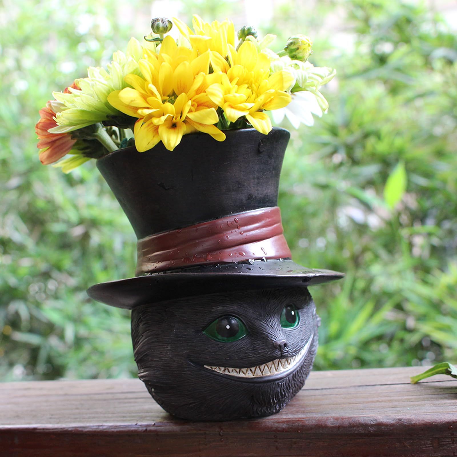 Unique Black Cat Head Little Planter Pot, Cute Succulent Indoor Flower Pot, Funny Novelty Resin Plant Flowerpot with Drain Hole