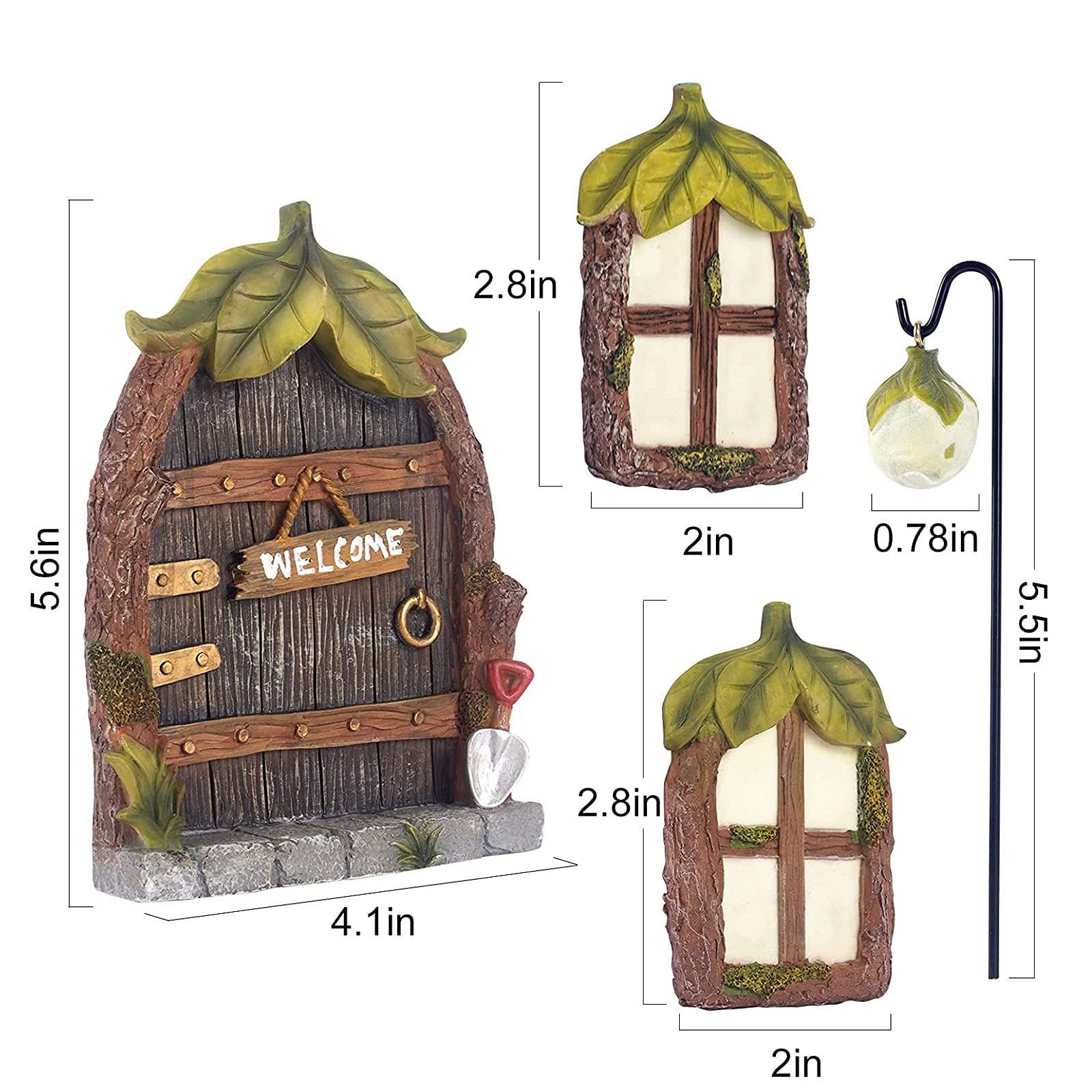 Miniature Gnome Fairy House Window and Door for Trees, Glow in The Dark Yard Art Garden Sculpture Lawn Ornament Decoration Mini