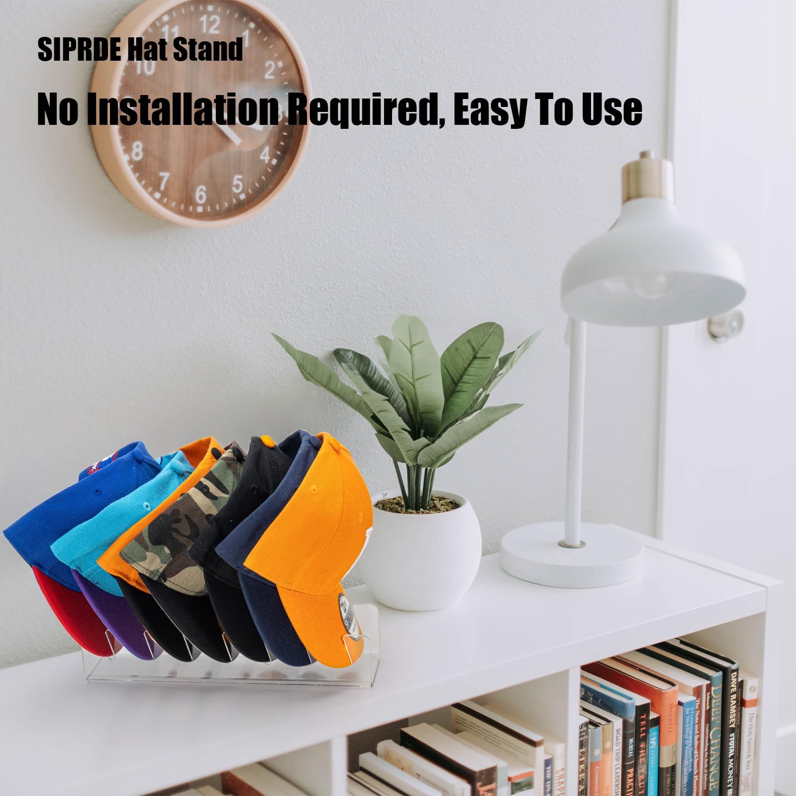 Hat Stand for Baseball Caps Display and Organizer - 2 Pack, No Install Acrylic Hat Holder for 14 Baseball Caps for Bedroom(Clear)