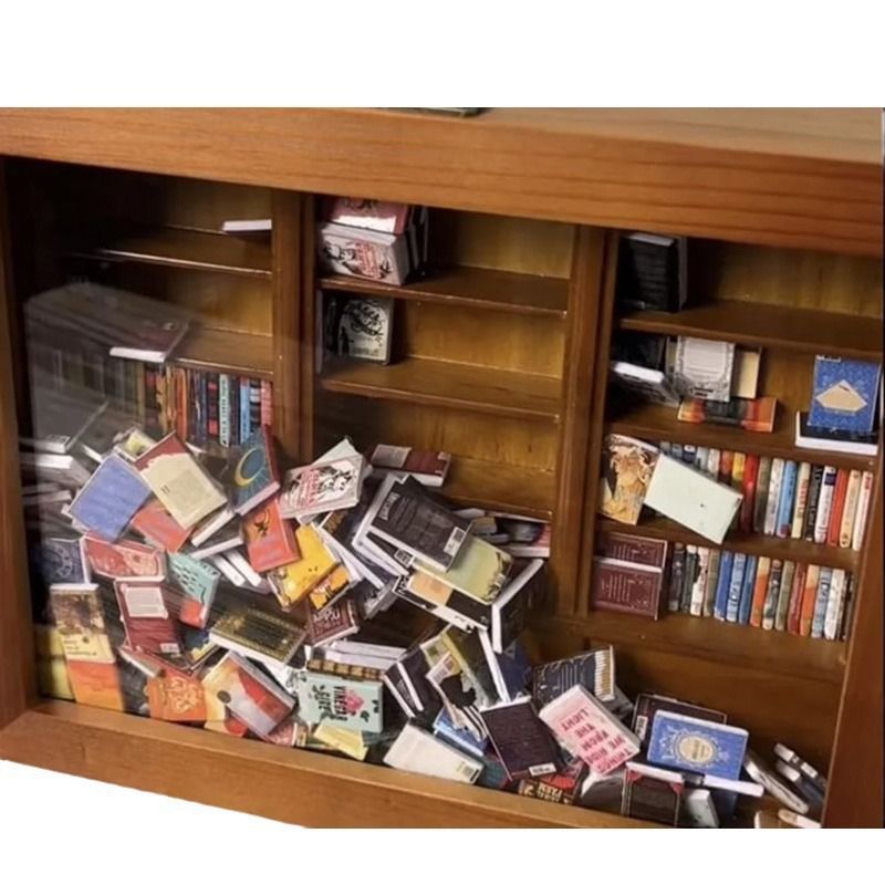 Bookshelf,Stress Reliever,with 200Pcs Miniature Book Match Boxes Display Case Cabinet Decoration,Funny Gifts for Book Lovers