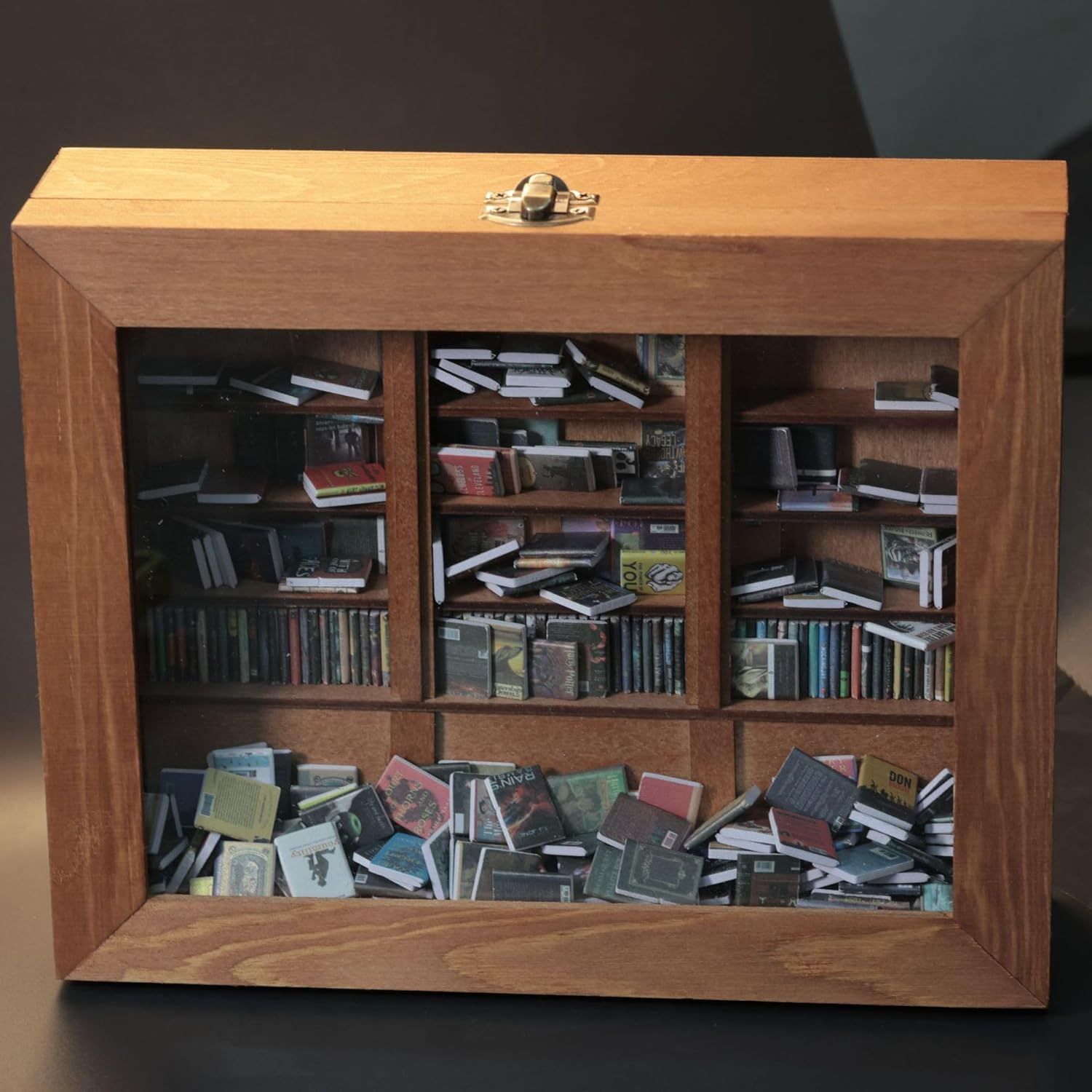 Bookshelf,Stress Reliever,with 200Pcs Miniature Book Match Boxes Display Case Cabinet Decoration,Funny Gifts for Book Lovers