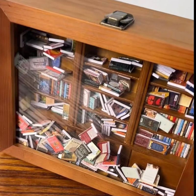 Bookshelf,Stress Reliever,with 200Pcs Miniature Book Match Boxes Display Case Cabinet Decoration,Funny Gifts for Book Lovers
